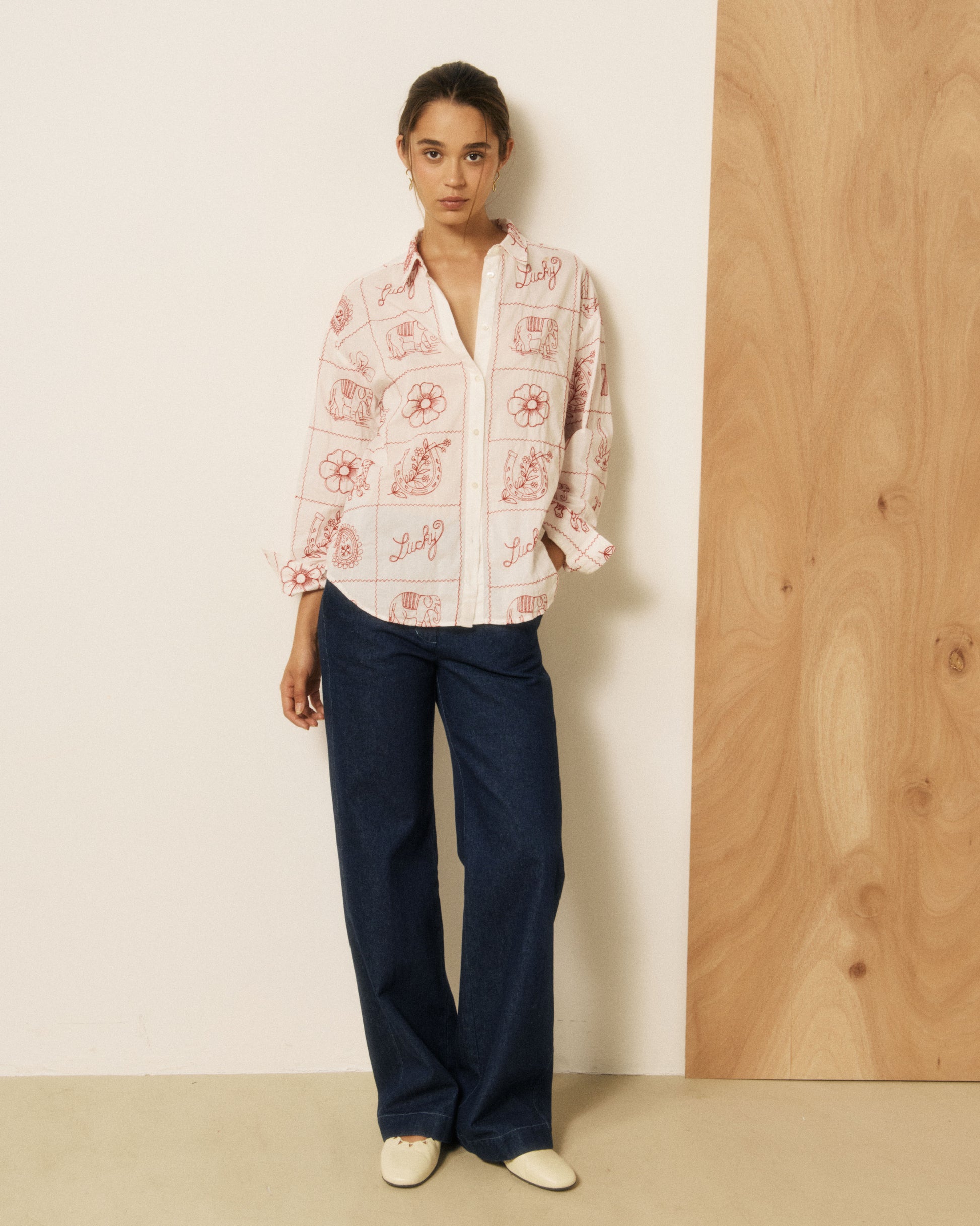 Chemise Garçon en Voile de Coton & Broderies imprimé Ecru Colorado