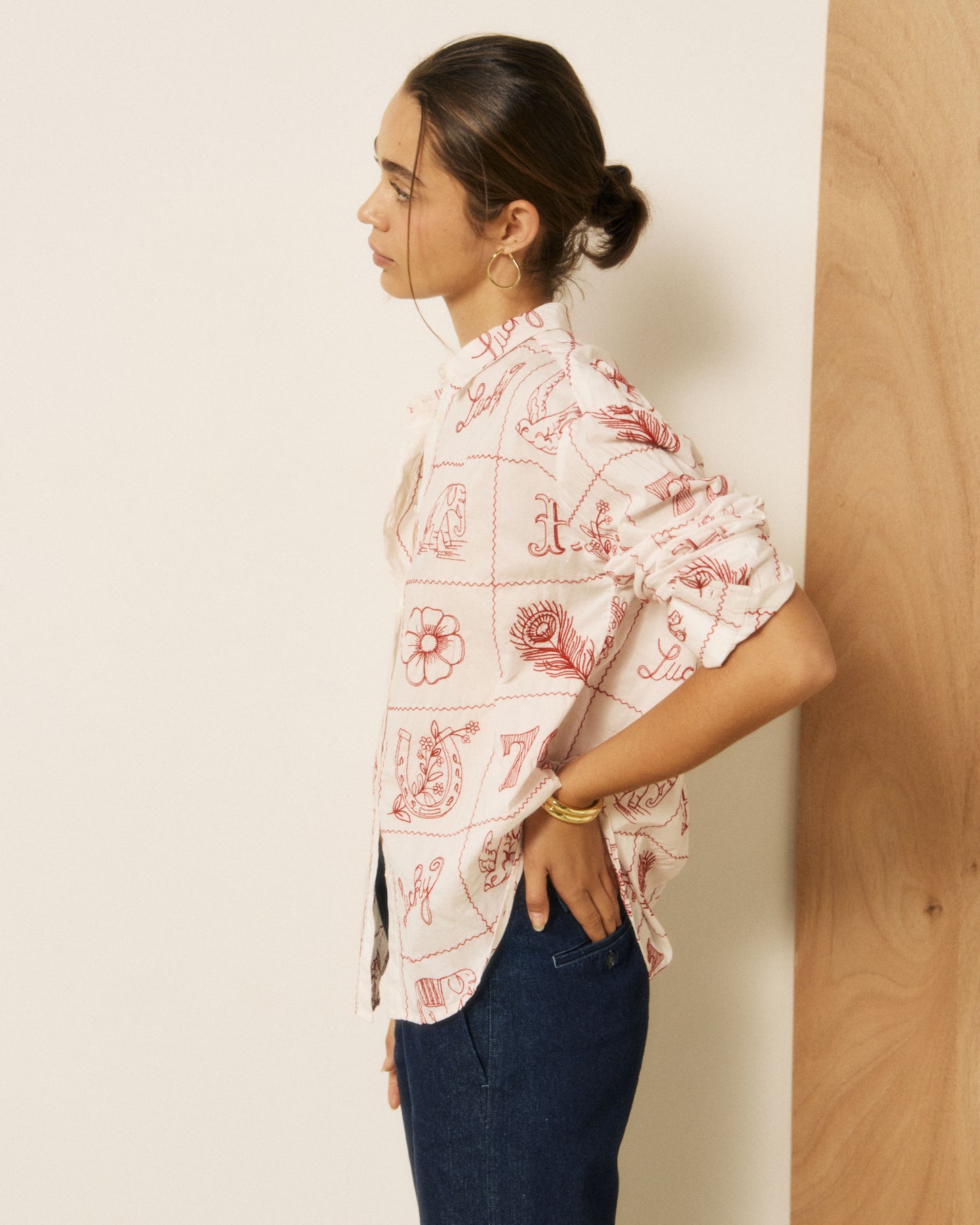 Chemise Garçon en Voile de Coton & Broderies imprimé Ecru Colorado