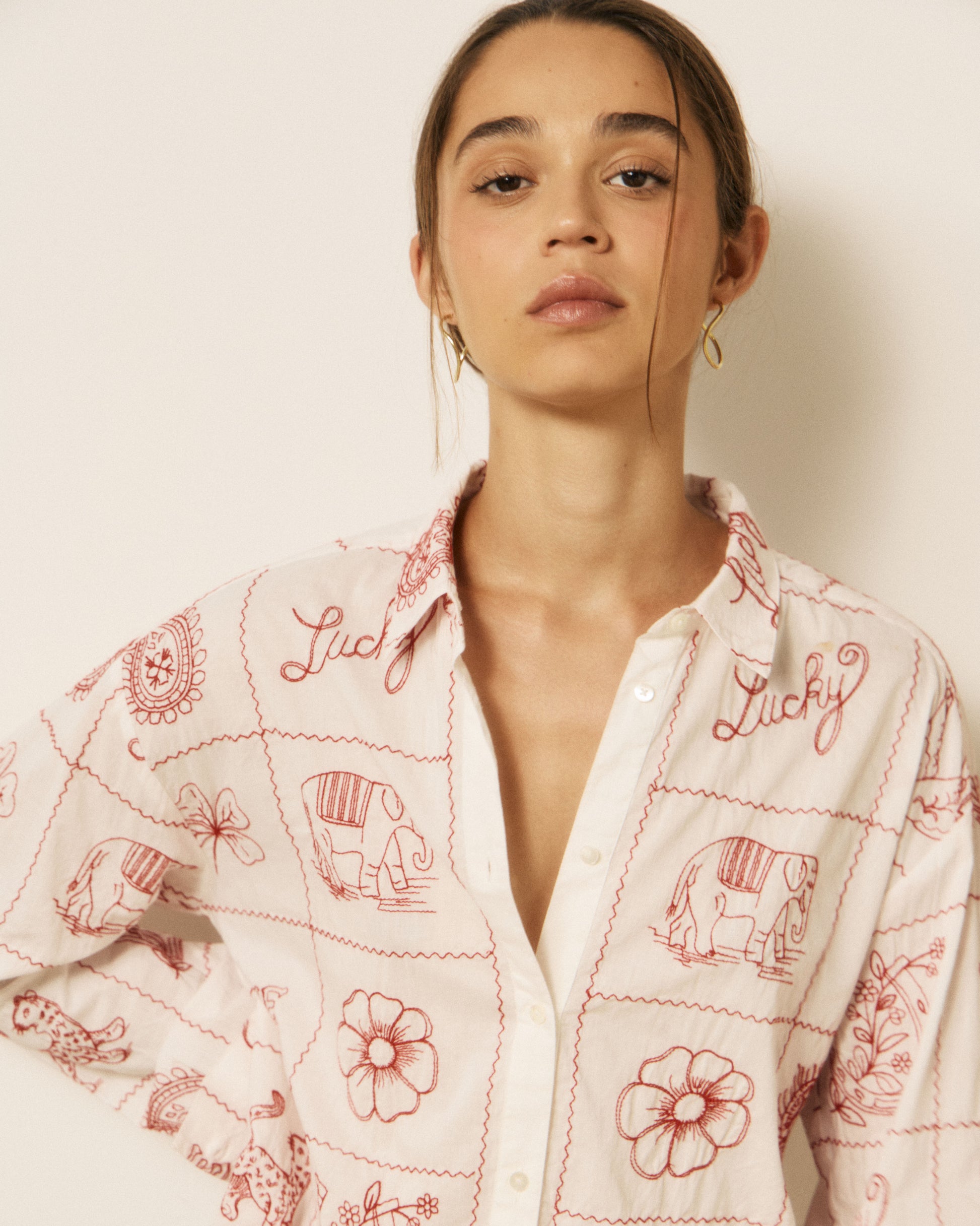 Chemise Garçon en Voile de Coton & Broderies imprimé Ecru Colorado