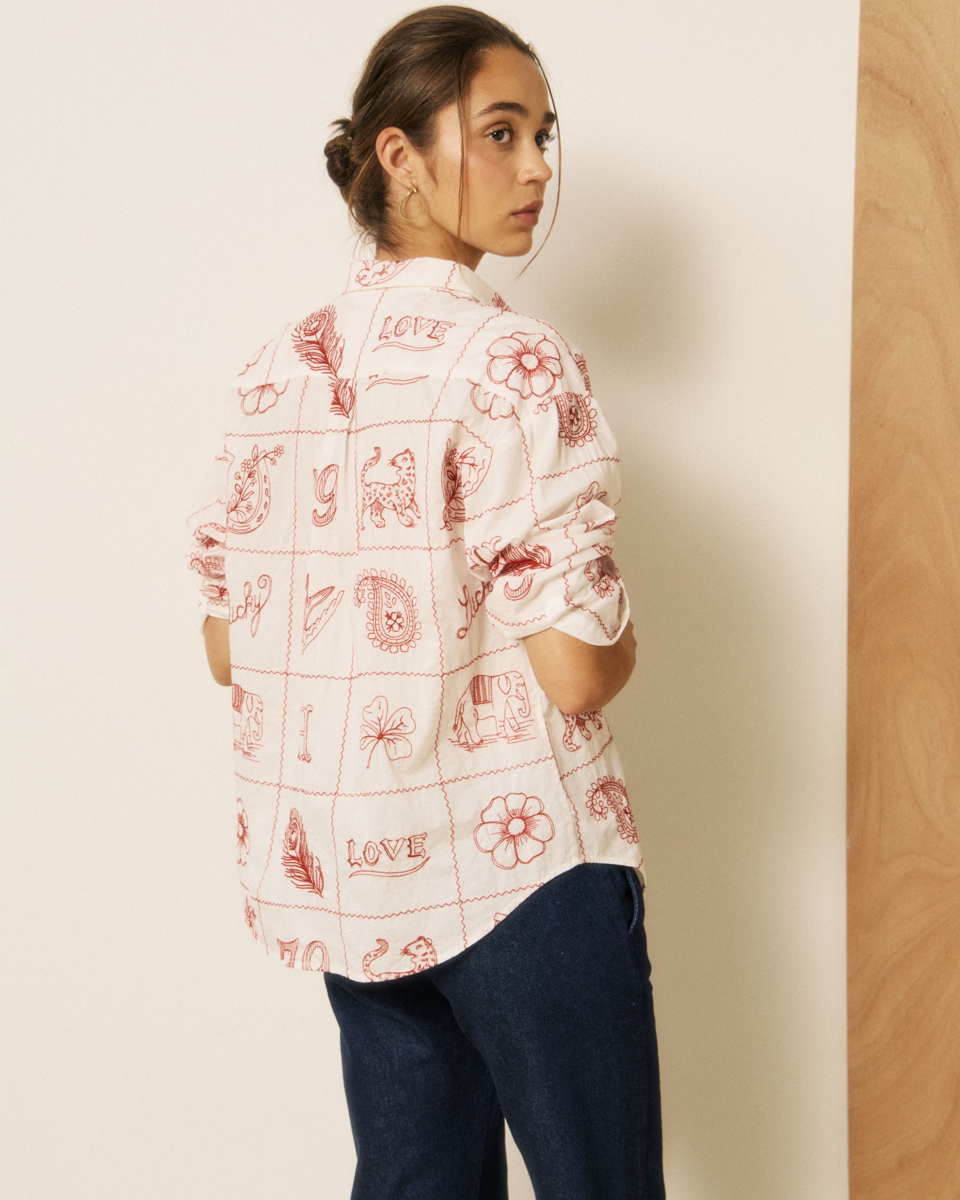 Chemise Garçon en Voile de Coton & Broderies imprimé Ecru Colorado