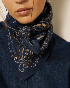 Echarpe Femme en Laine imprimé Bleu Marine Bandana