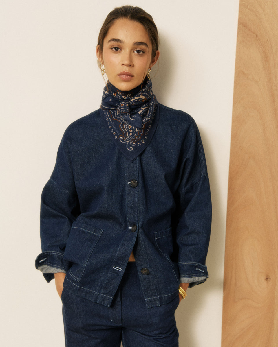 Echarpe Femme en Laine imprimé Bleu Marine Bandana - Image 2