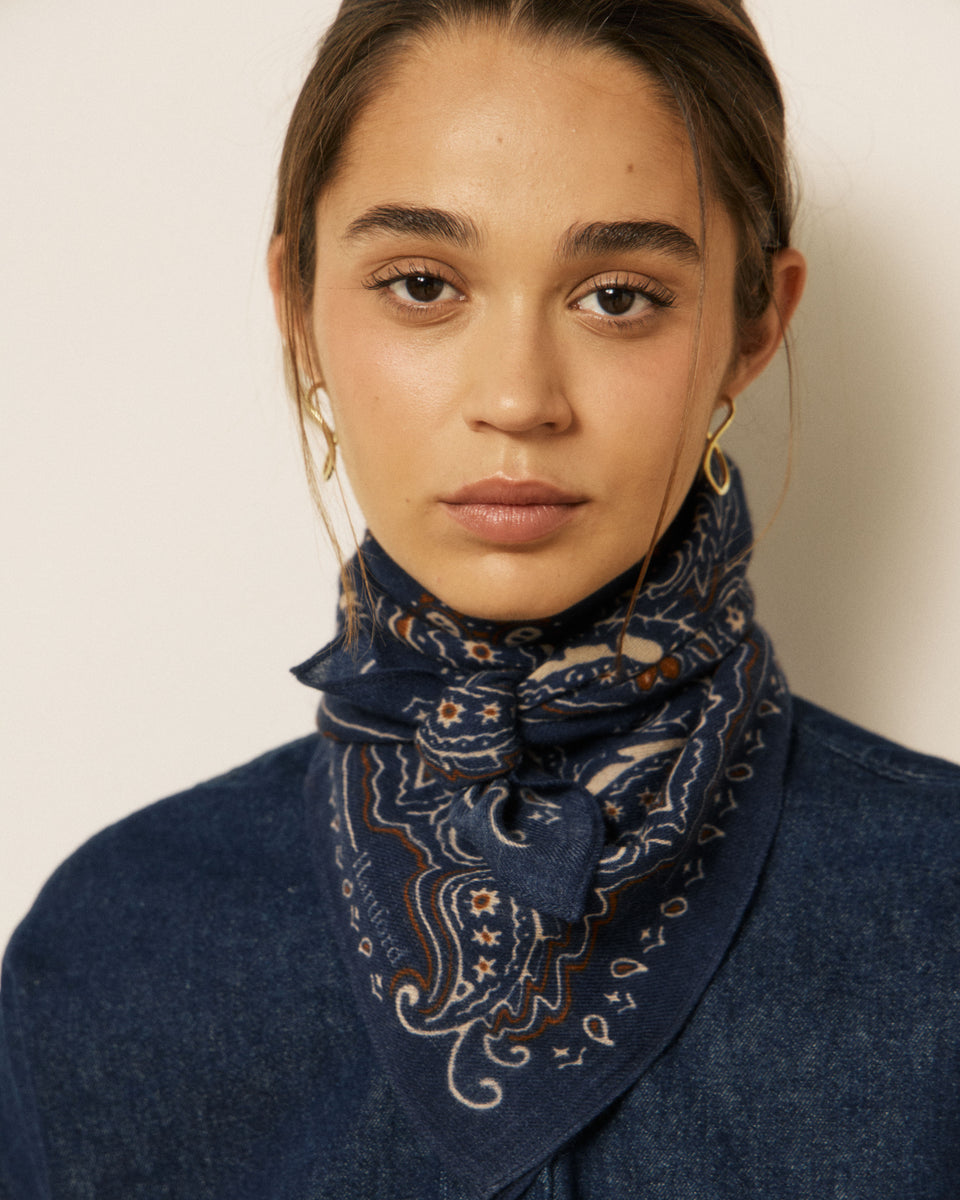 Echarpe Femme en Laine imprimé Bleu Marine Bandana - Image 3