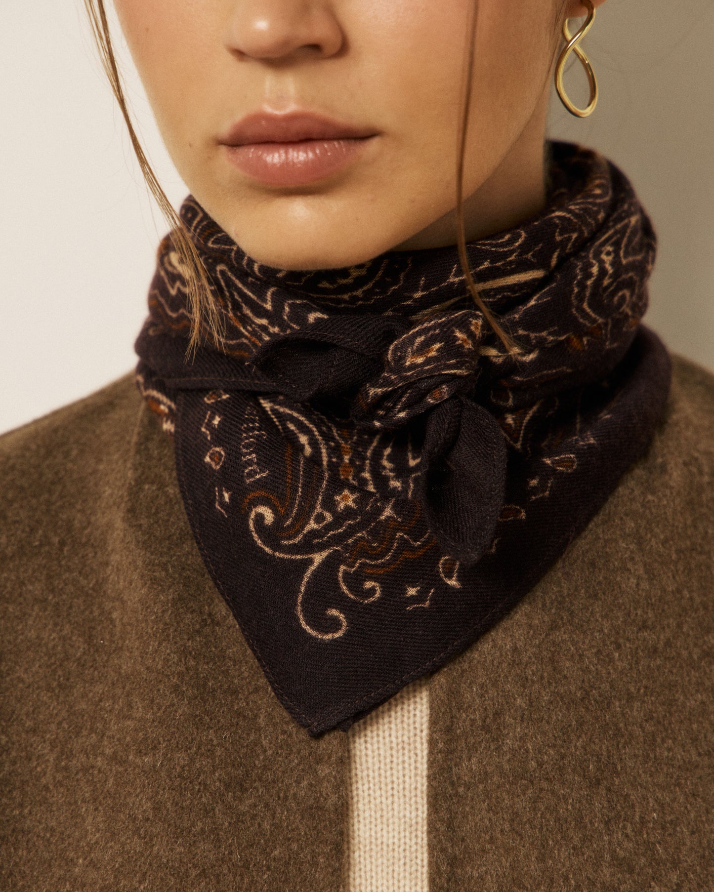Echarpe Femme en Laine imprimé Chocolat Bandana