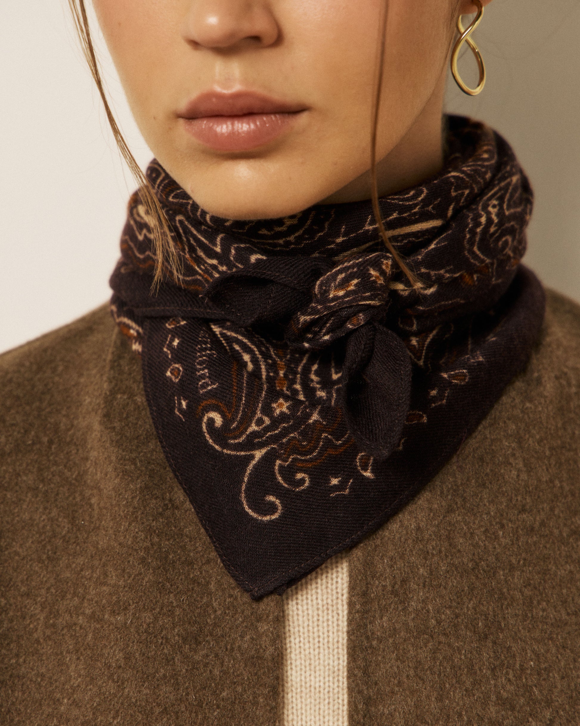 Echarpe Femme en Laine imprimé Chocolat Bandana
