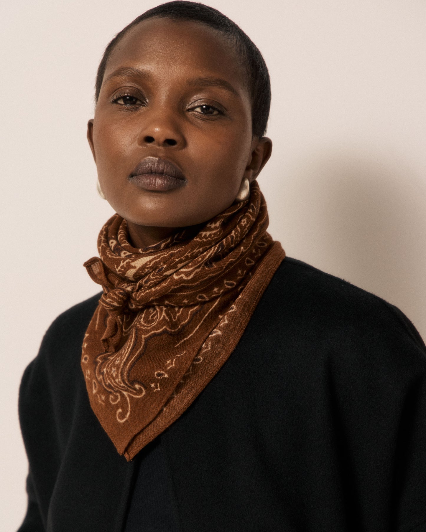 Echarpe Femme en Laine imprimé Marron Bandana