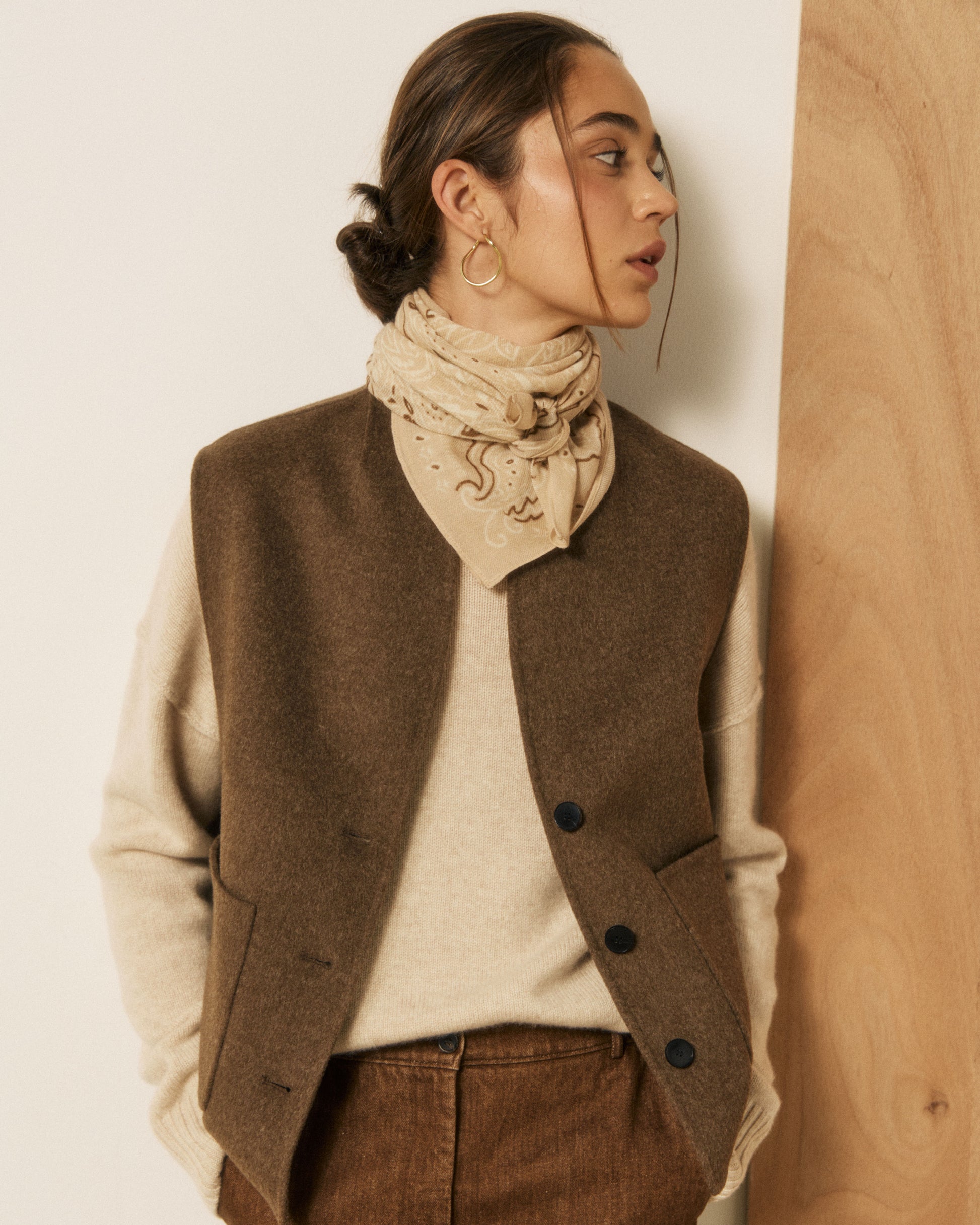 Echarpe Femme en Laine imprimé Beige Bandana