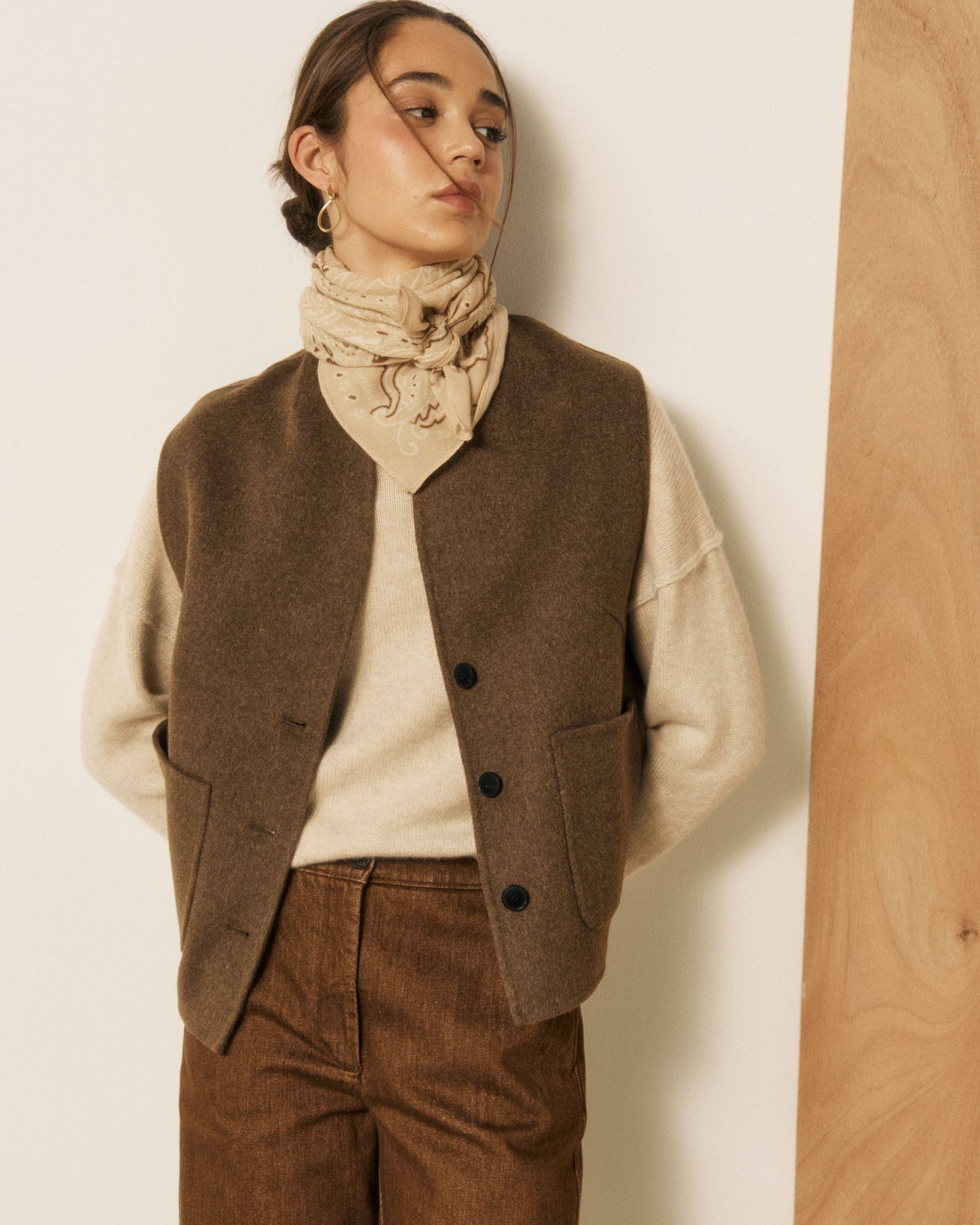 Echarpe Femme en Laine imprimé Beige Bandana