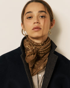 Echarpe Femme en Laine imprimé Taupe Bandana
