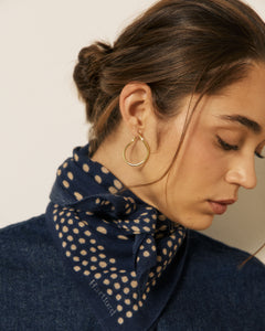 Echarpe Femme en Laine à Pois Bleu Marine Bandana