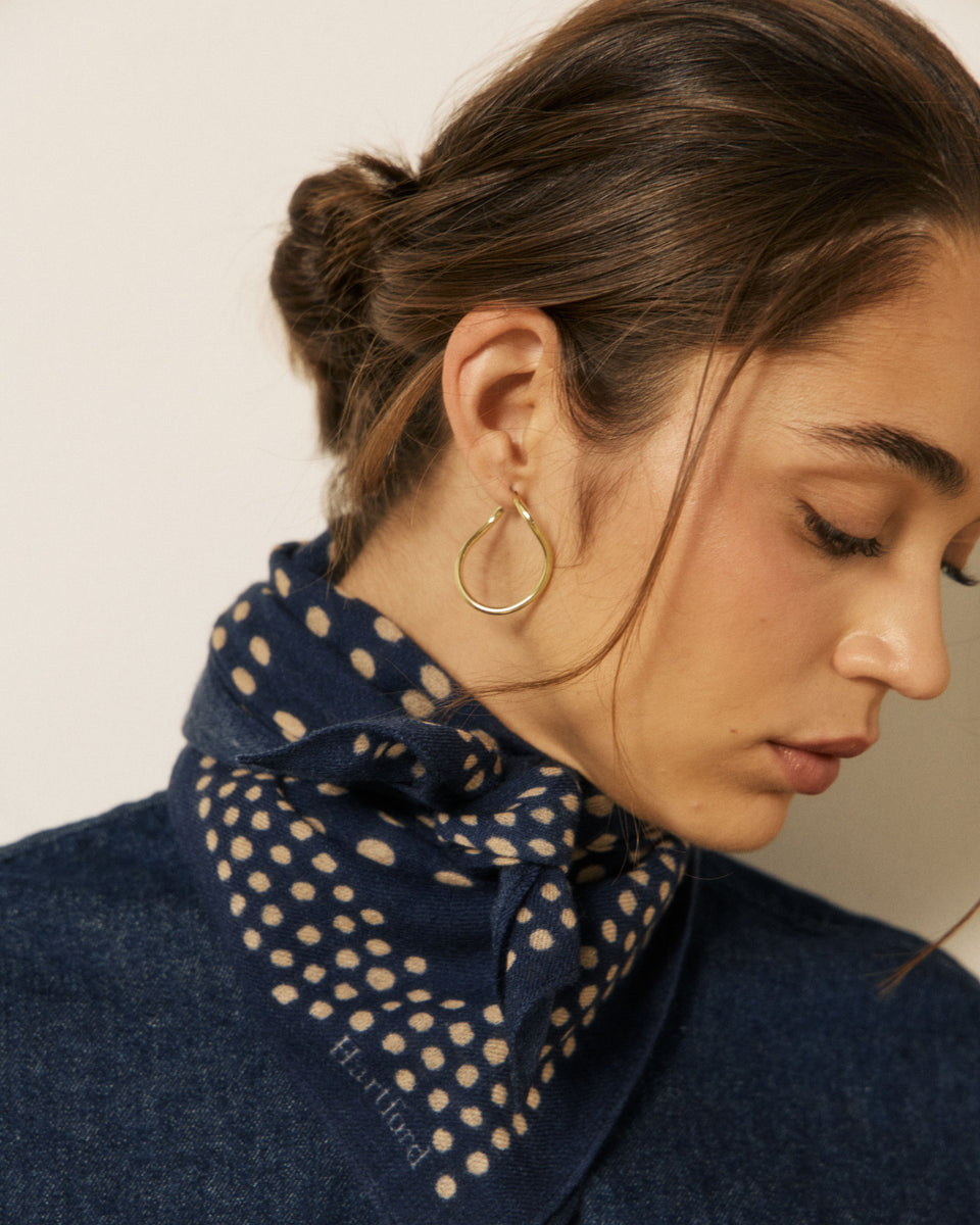 Echarpe Femme en Laine à Pois Bleu Marine Bandana - Image principale