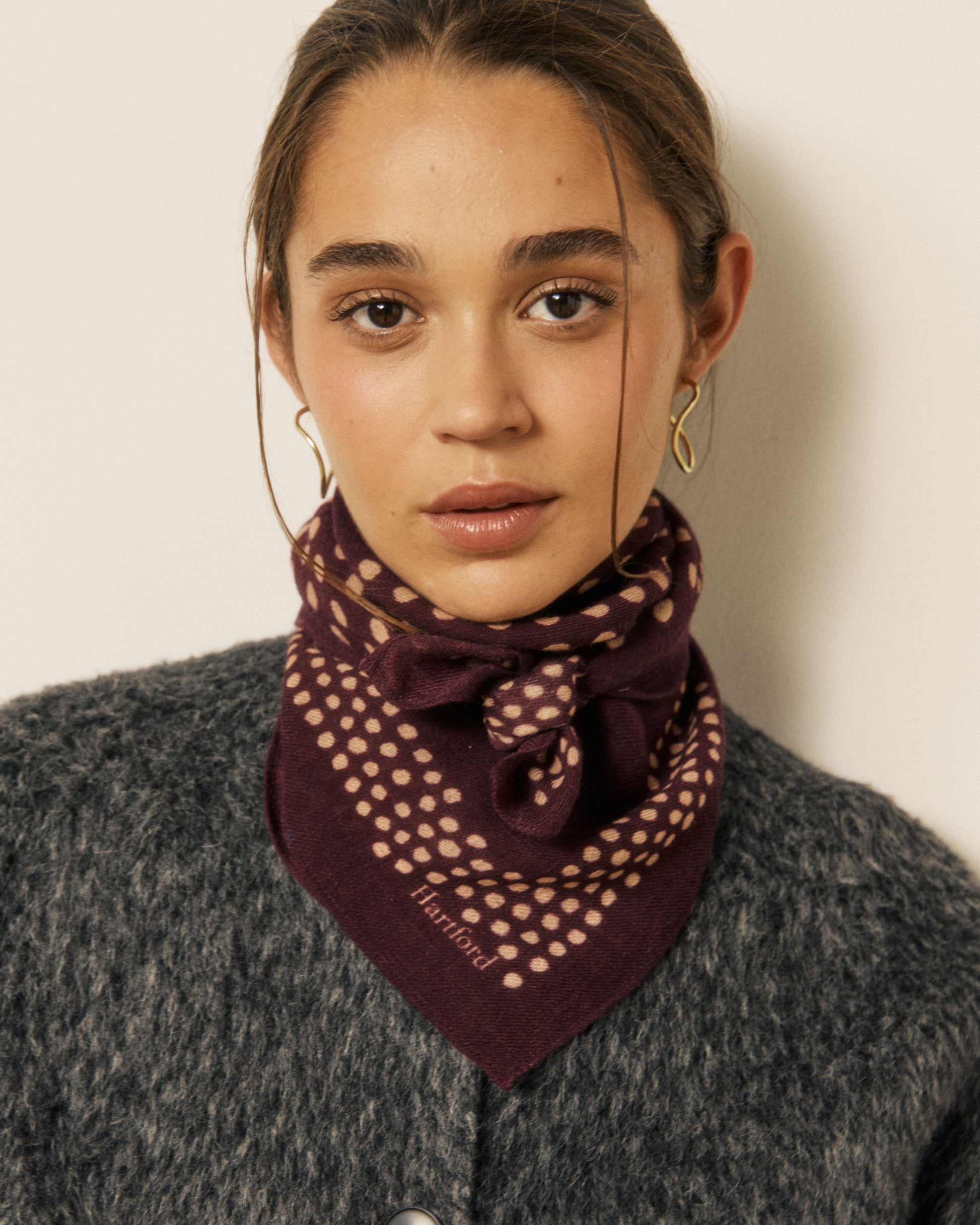 Echarpe Femme en Laine à Pois Bordeaux Bandana