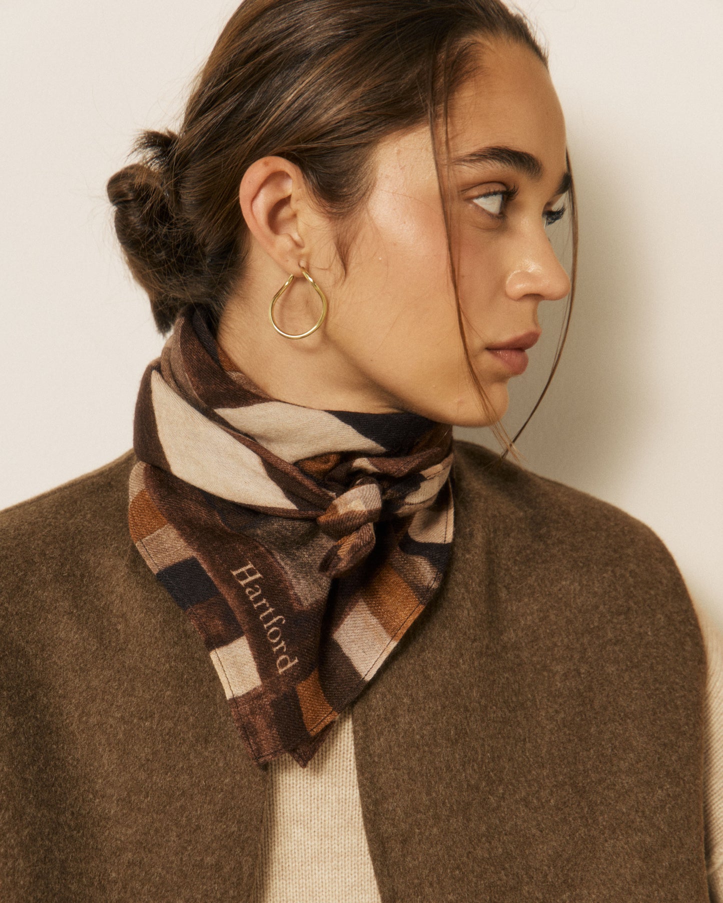 Echarpe Femme en Laine imprimé Géométrique Marron Bandana