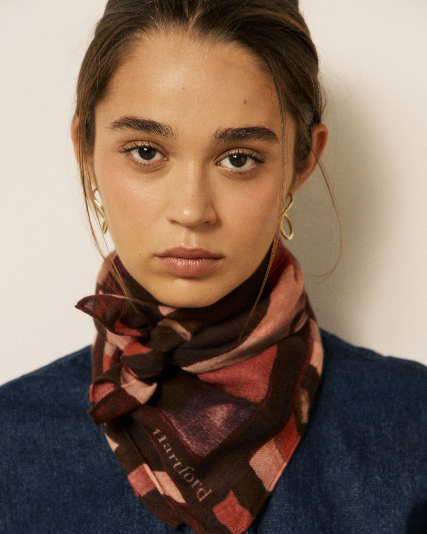 Echarpe Femme en Laine imprimé Géométrique Rose Bandana