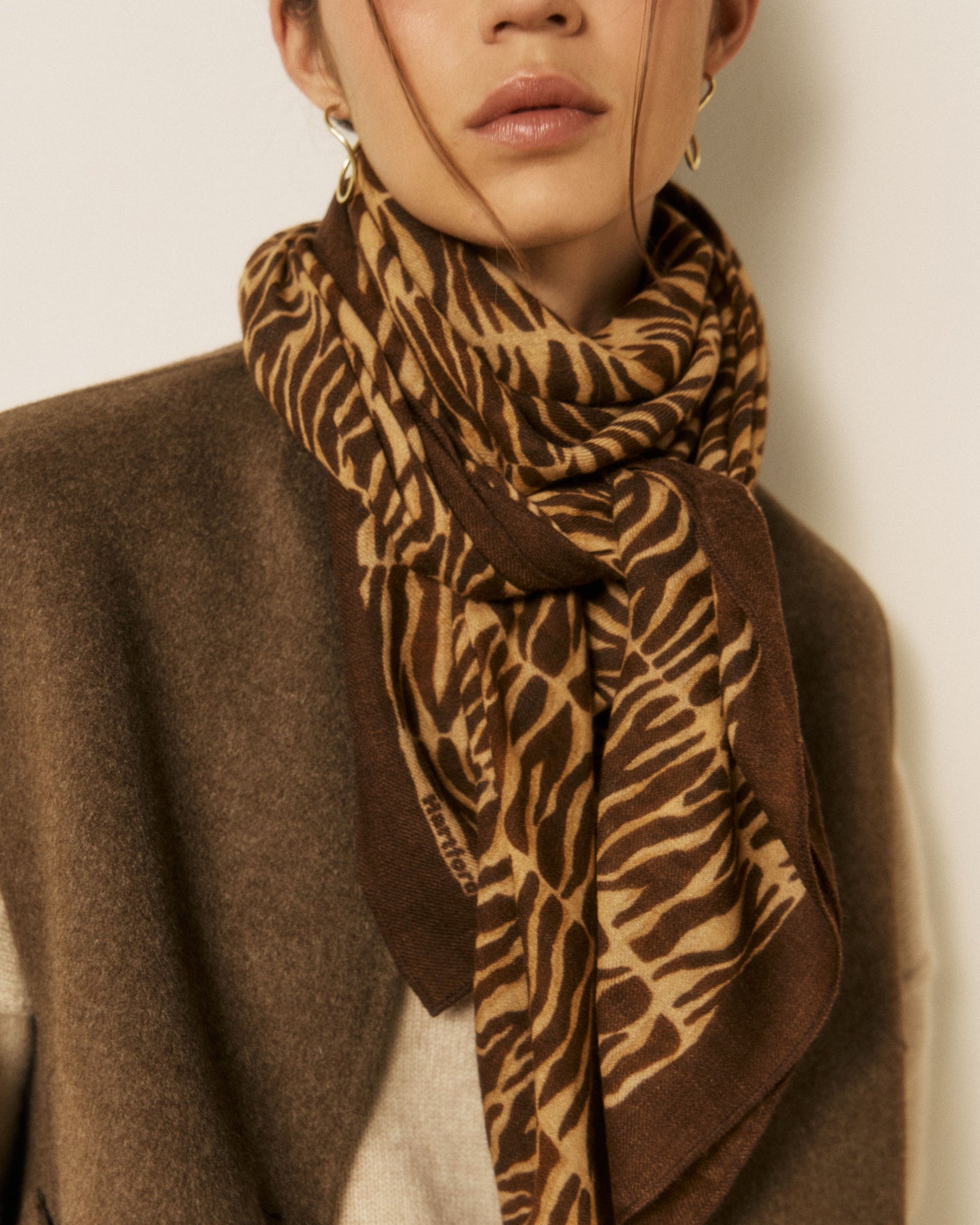Echarpe Femme en Laine Zèbre Camel