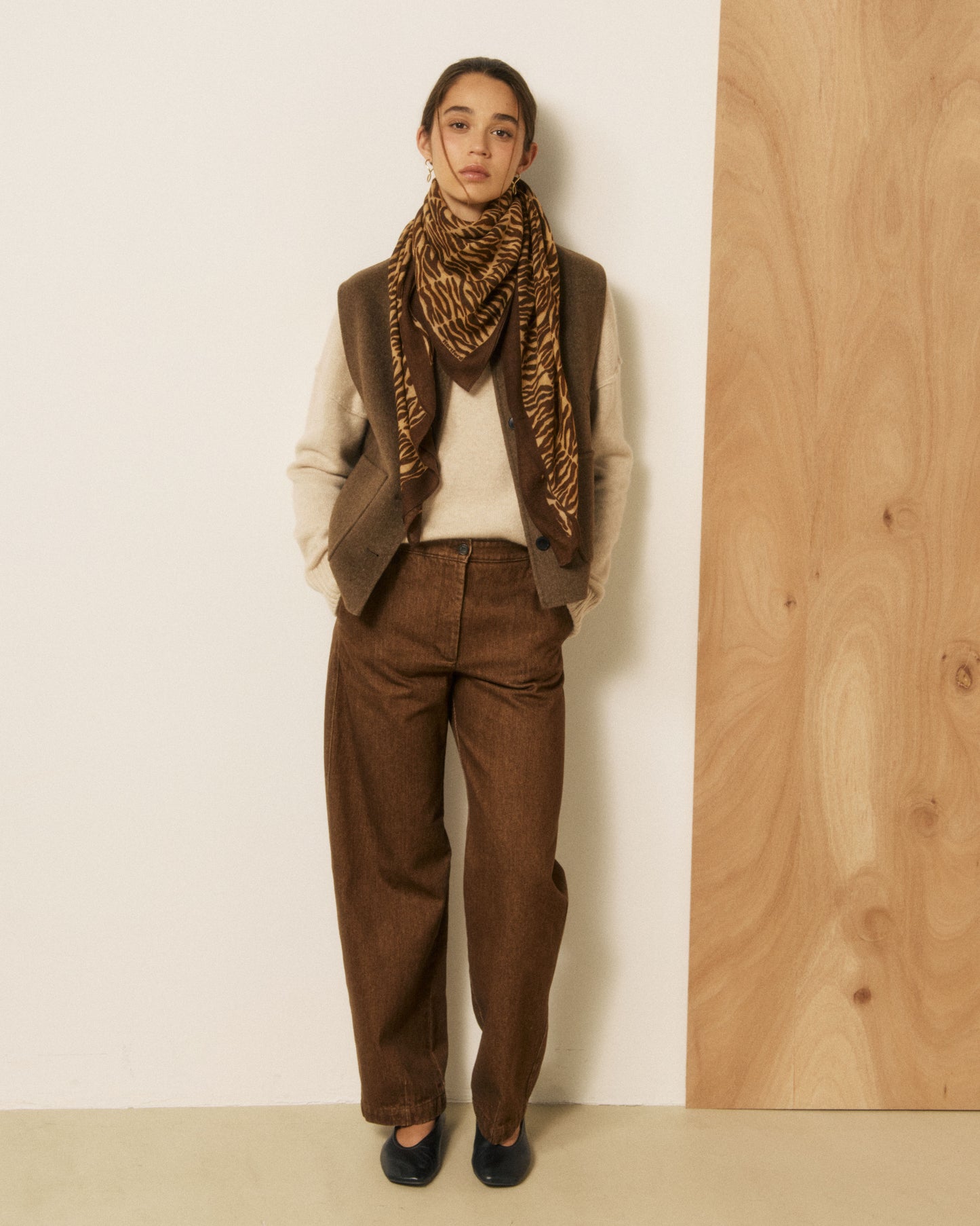 Echarpe Femme en Laine Zèbre Camel