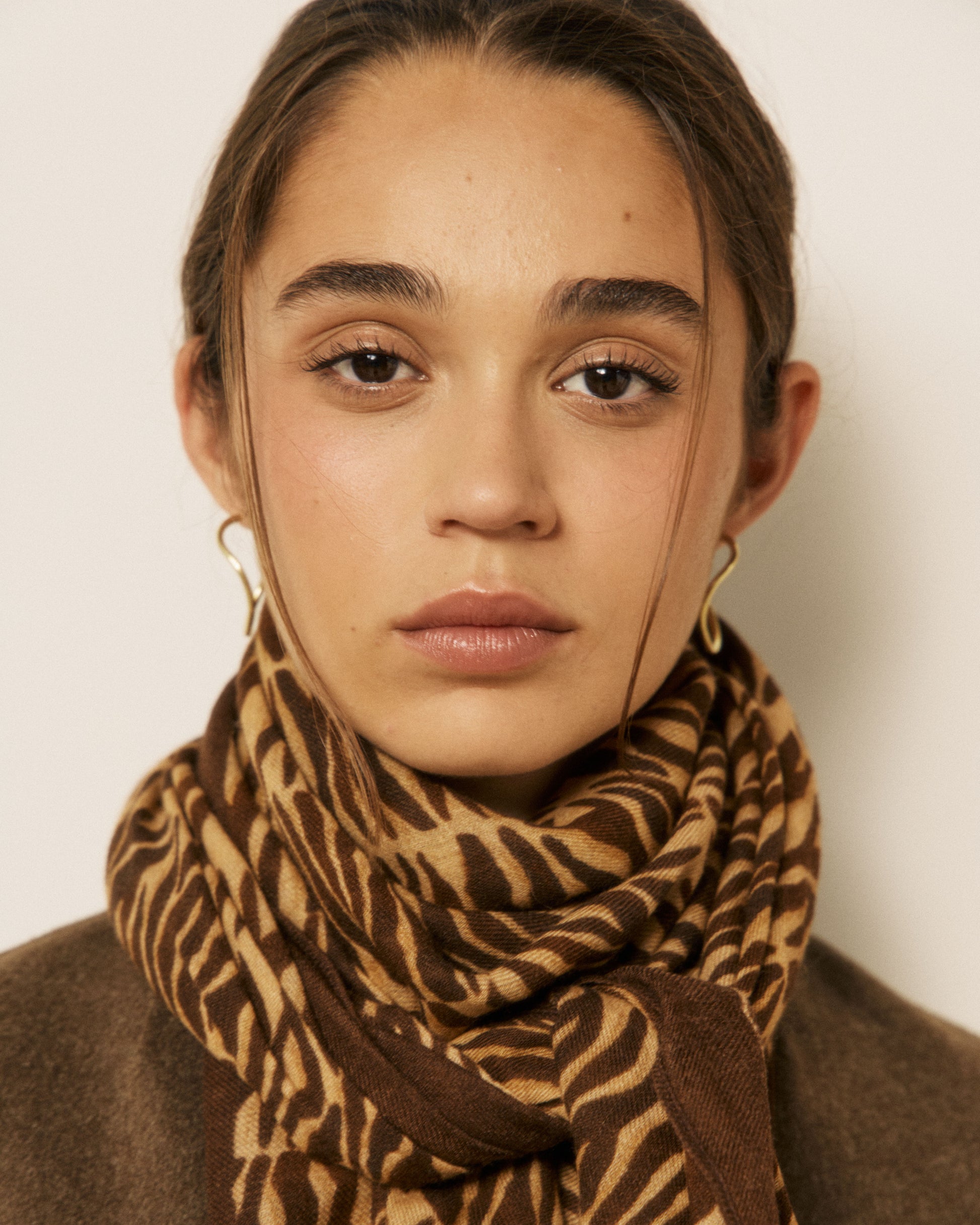 Echarpe Femme en Laine Zèbre Camel