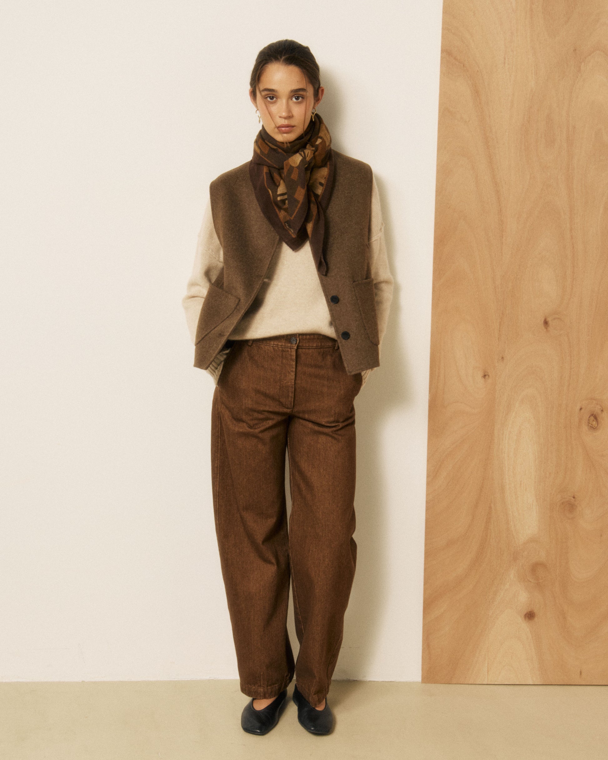 Echarpe Femme en Laine imprimé Géométrique Marron