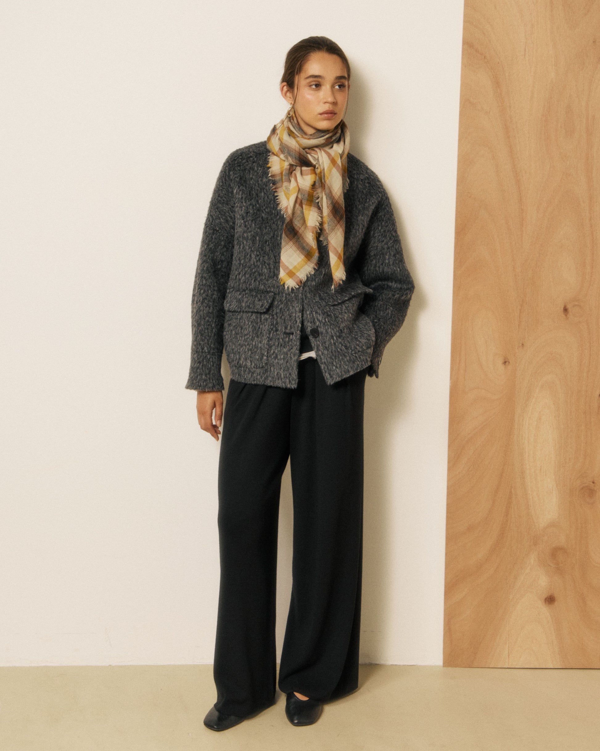 Echarpe Femme en Laine à Carreaux Beige & Jaune