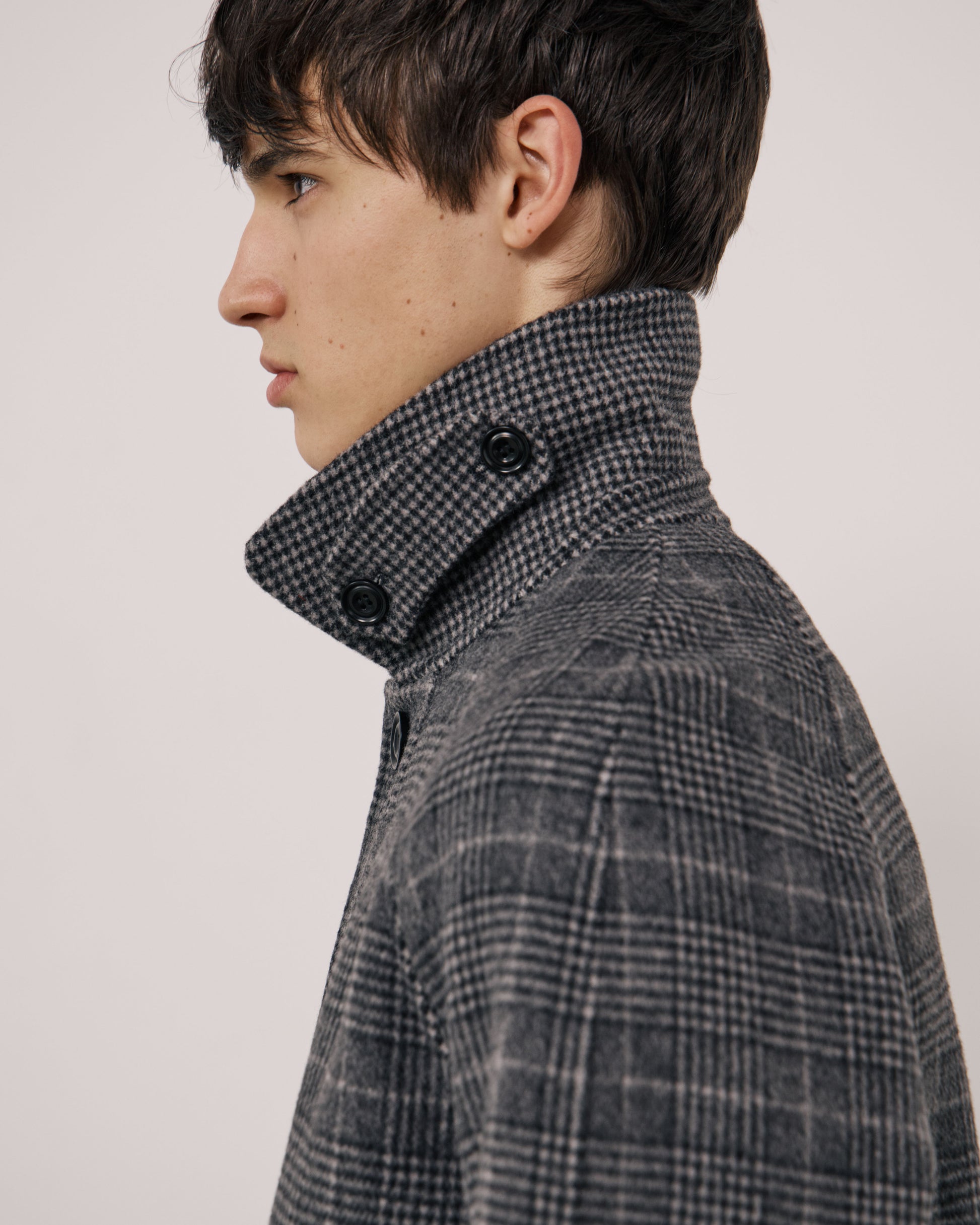 Manteau Homme en Laine Double Face à Carreaux Gris Graig