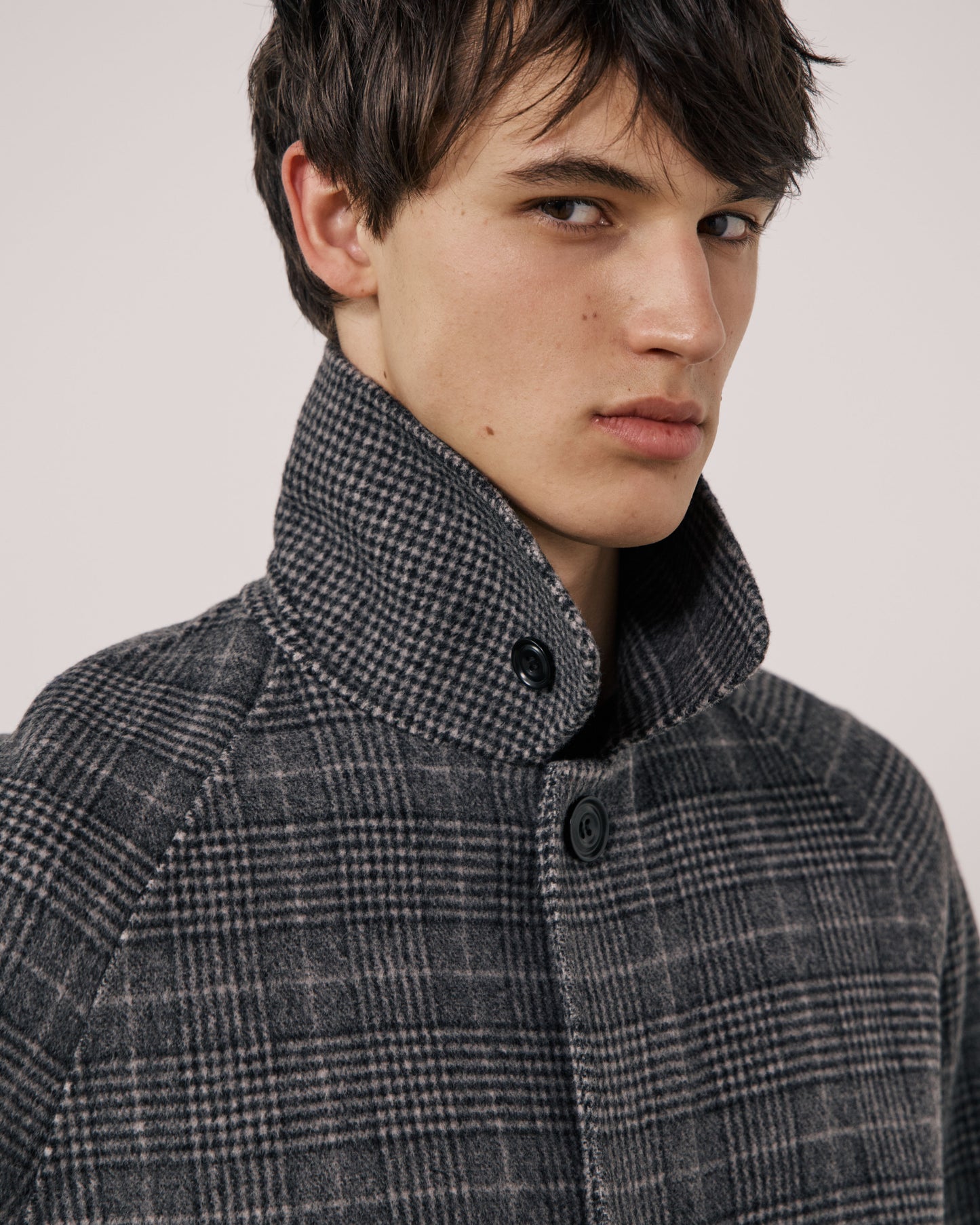 Manteau Homme en Laine Double Face à Carreaux Gris Graig