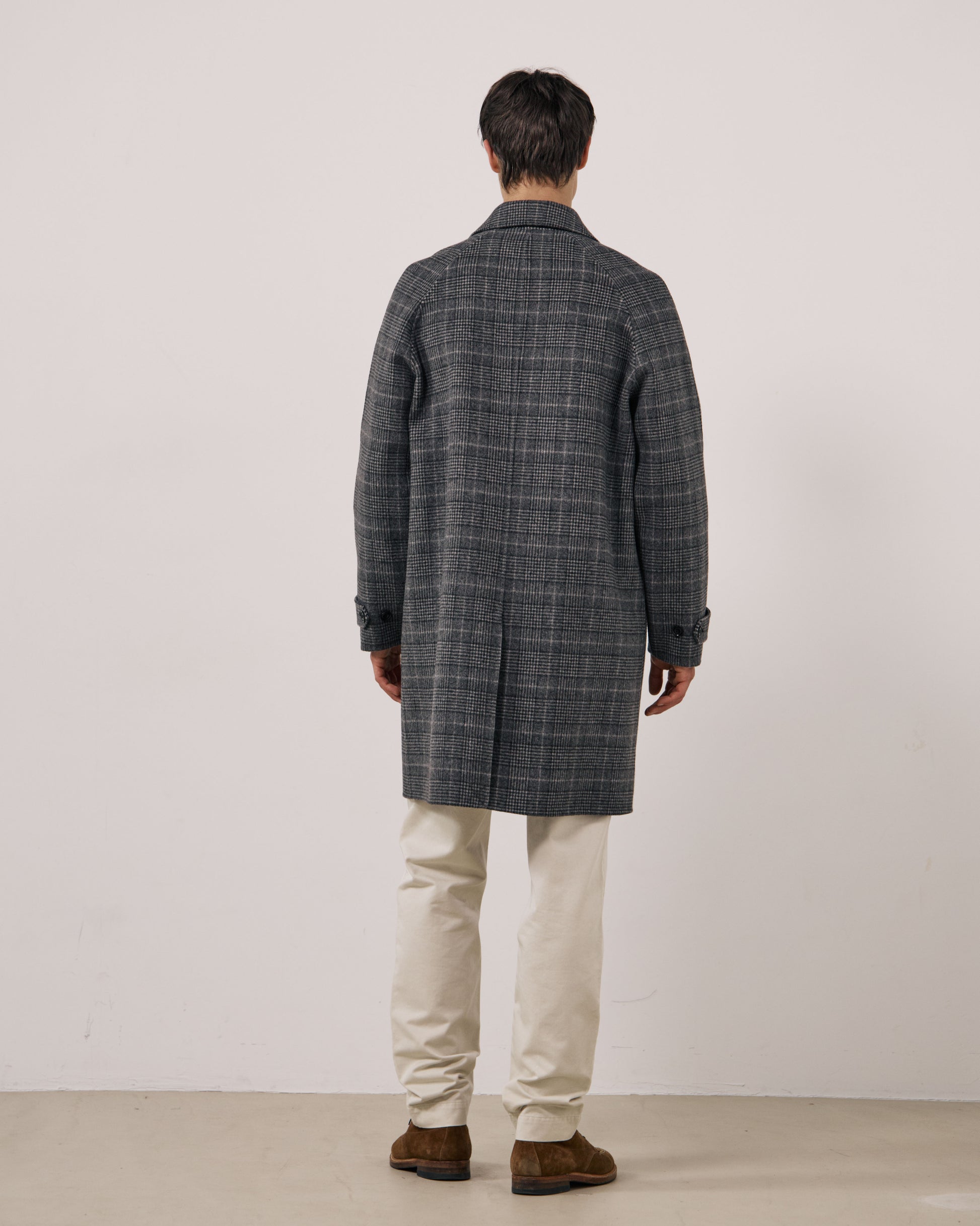 Manteau Homme en Laine Double Face à Carreaux Gris Graig