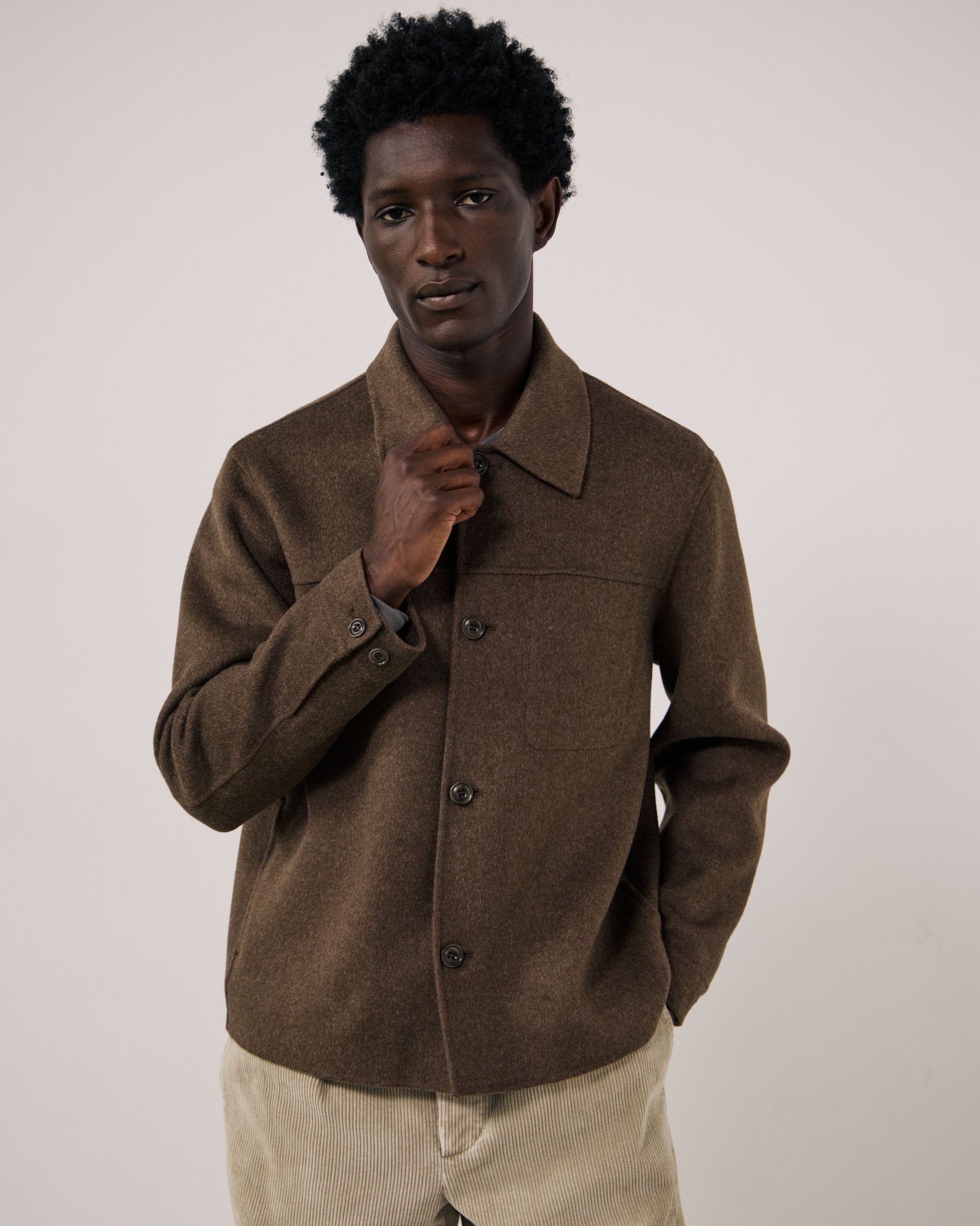 Veste Homme en Laine Double Face Marron Dary