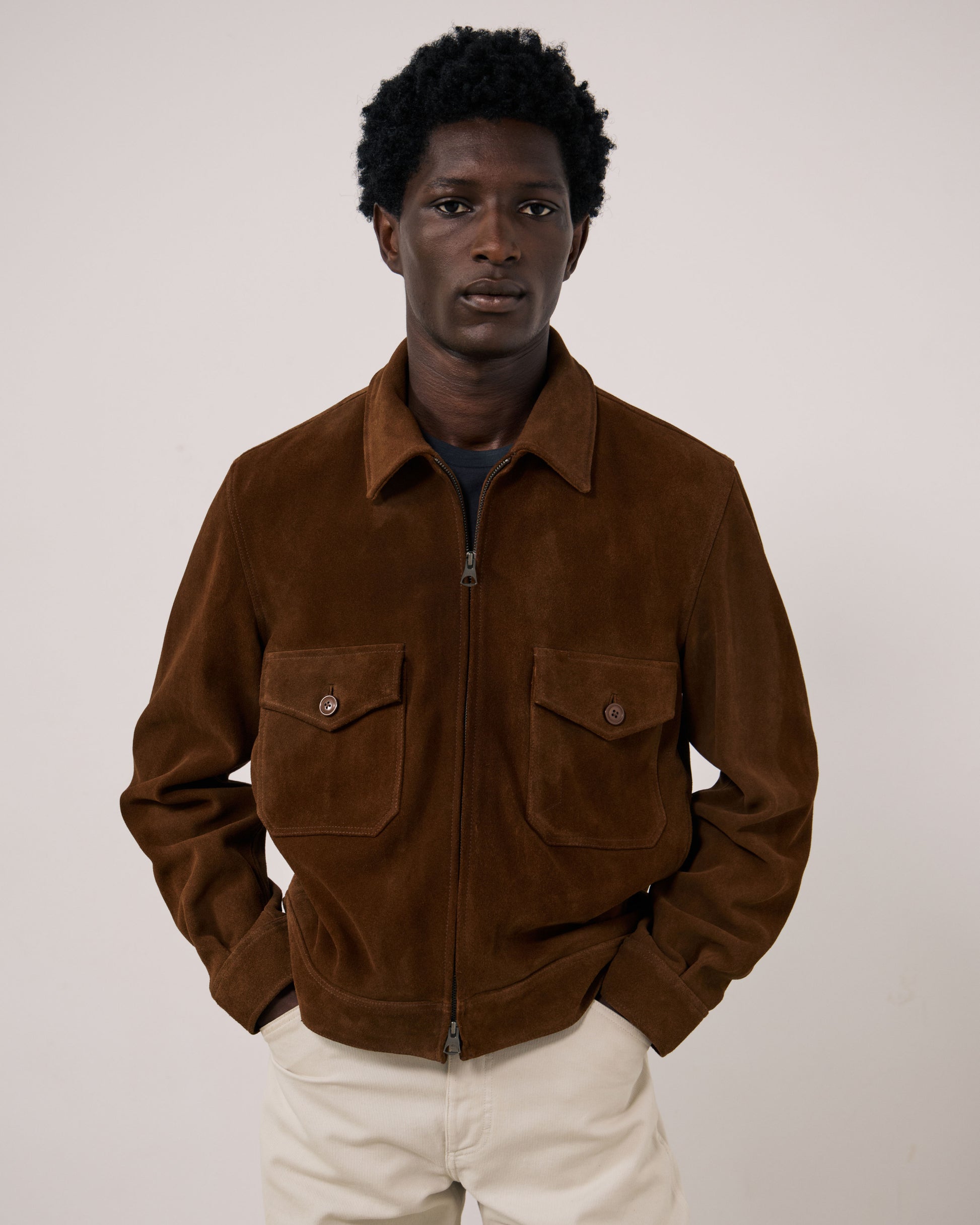 Blouson Homme en Cuir Suédé Marron Dickson