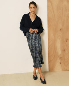 Jupe Femme en Viscose à Pois Bleu Marine & Blanc Jimo
