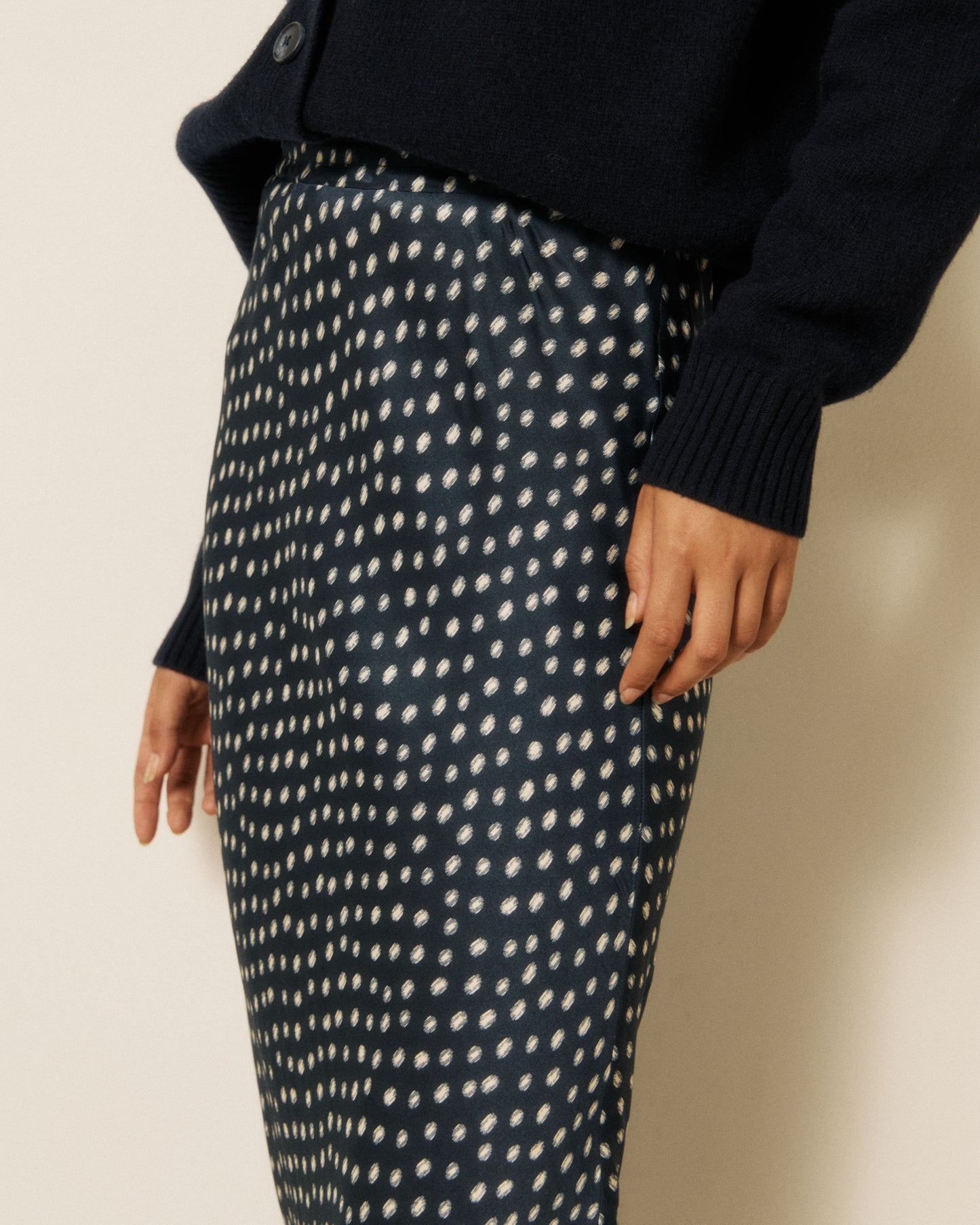 Jupe Femme en Viscose à Pois Bleu Marine & Blanc Jimo