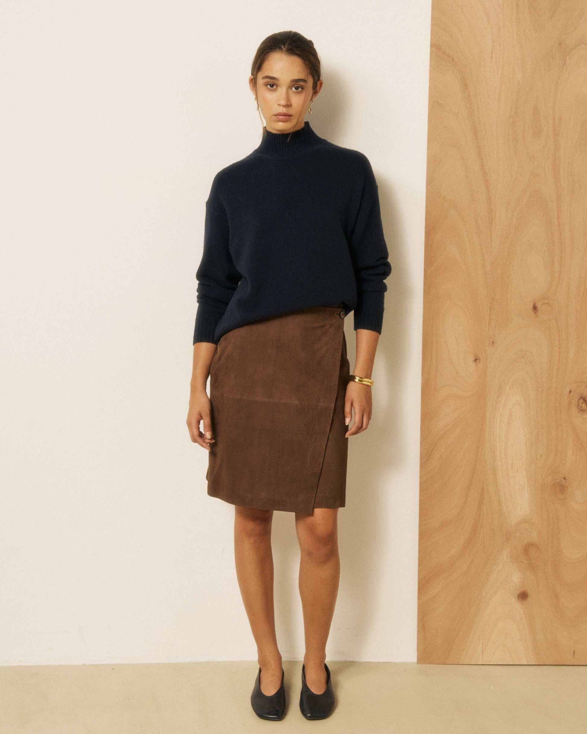 Jupe Femme en Cuir Suédé Marron Jane