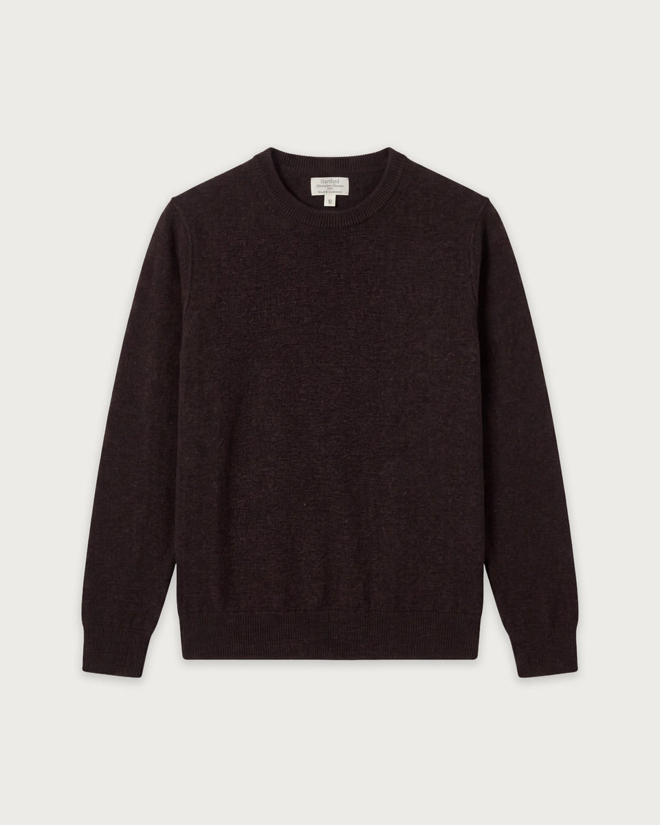 Pull Garçon en Laine & Cachemire Marron Crew - Image principale