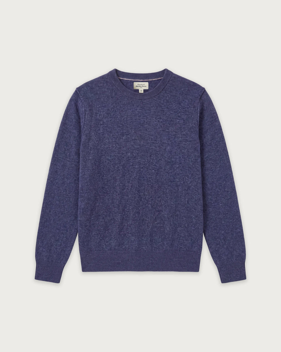 Pull Garçon en Laine & Cachemire Bleu Indigo Crew - Image principale