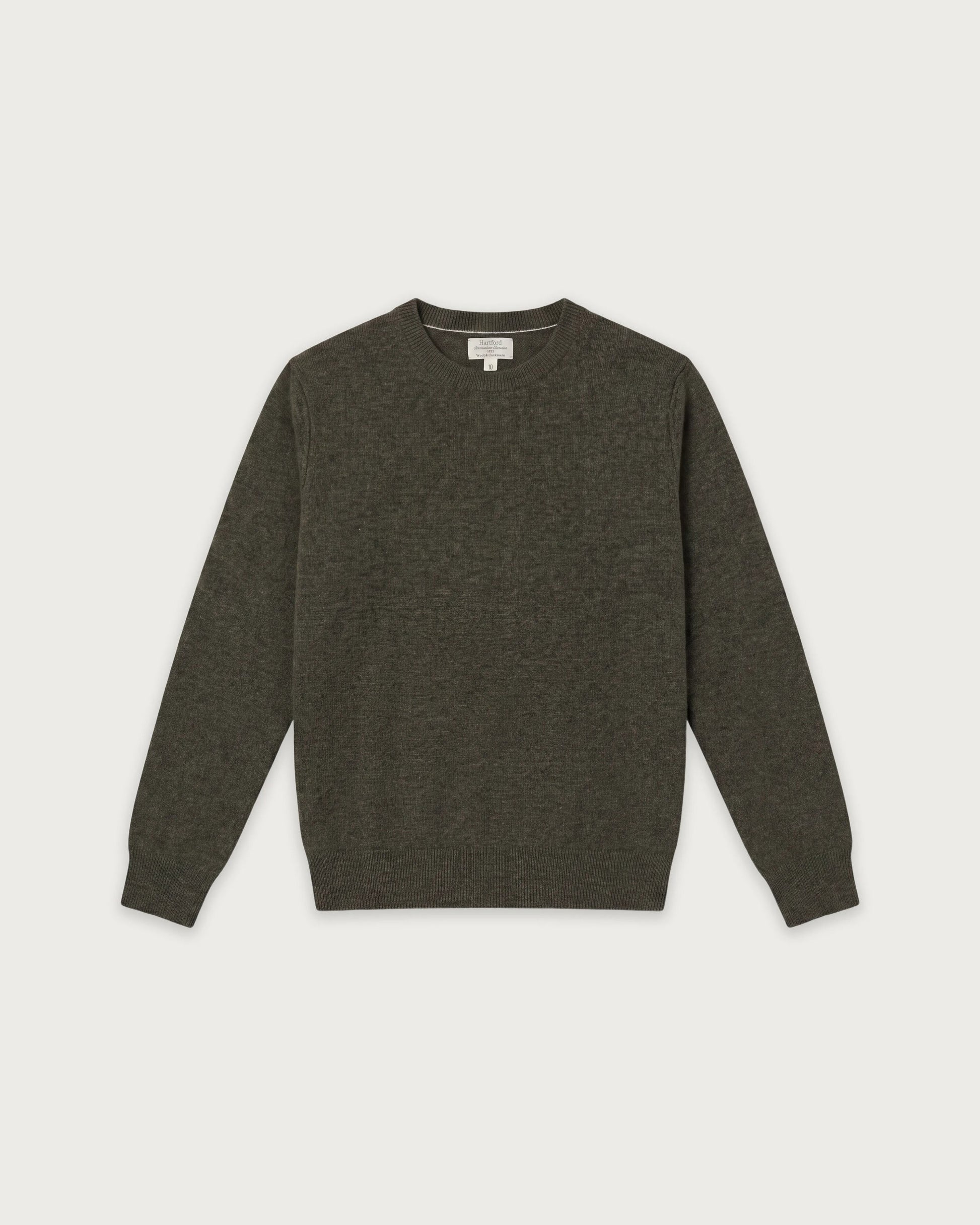 Pull Garçon en Laine & Cachemire Vert Militaire Crew