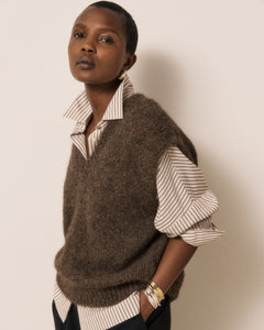 Pull Femme en Laine d'Alpaga & Mérinos Chocolat Miora