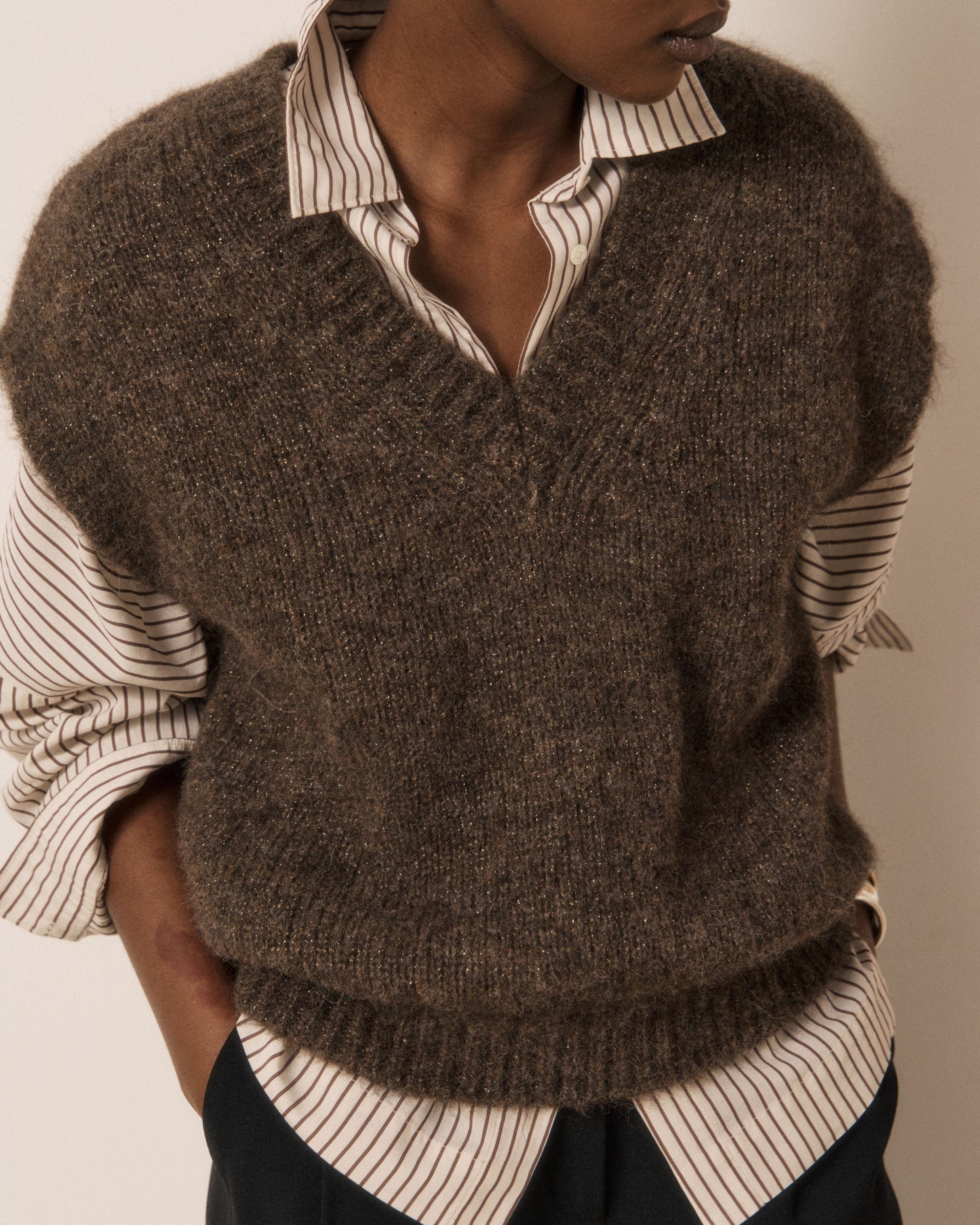 Pull Femme en Laine d'Alpaga & Mérinos Chocolat Miora