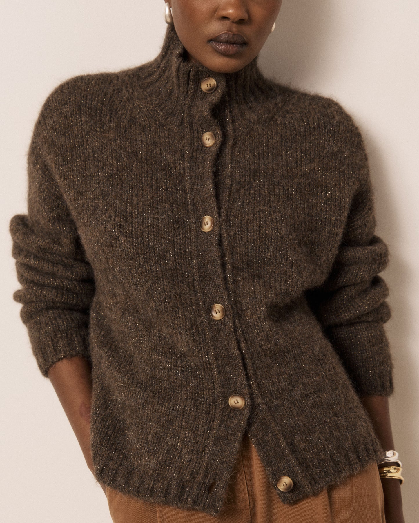 Cardigan Femme en Laine d'Alpaga & Mérinos Chocolat Meteorite