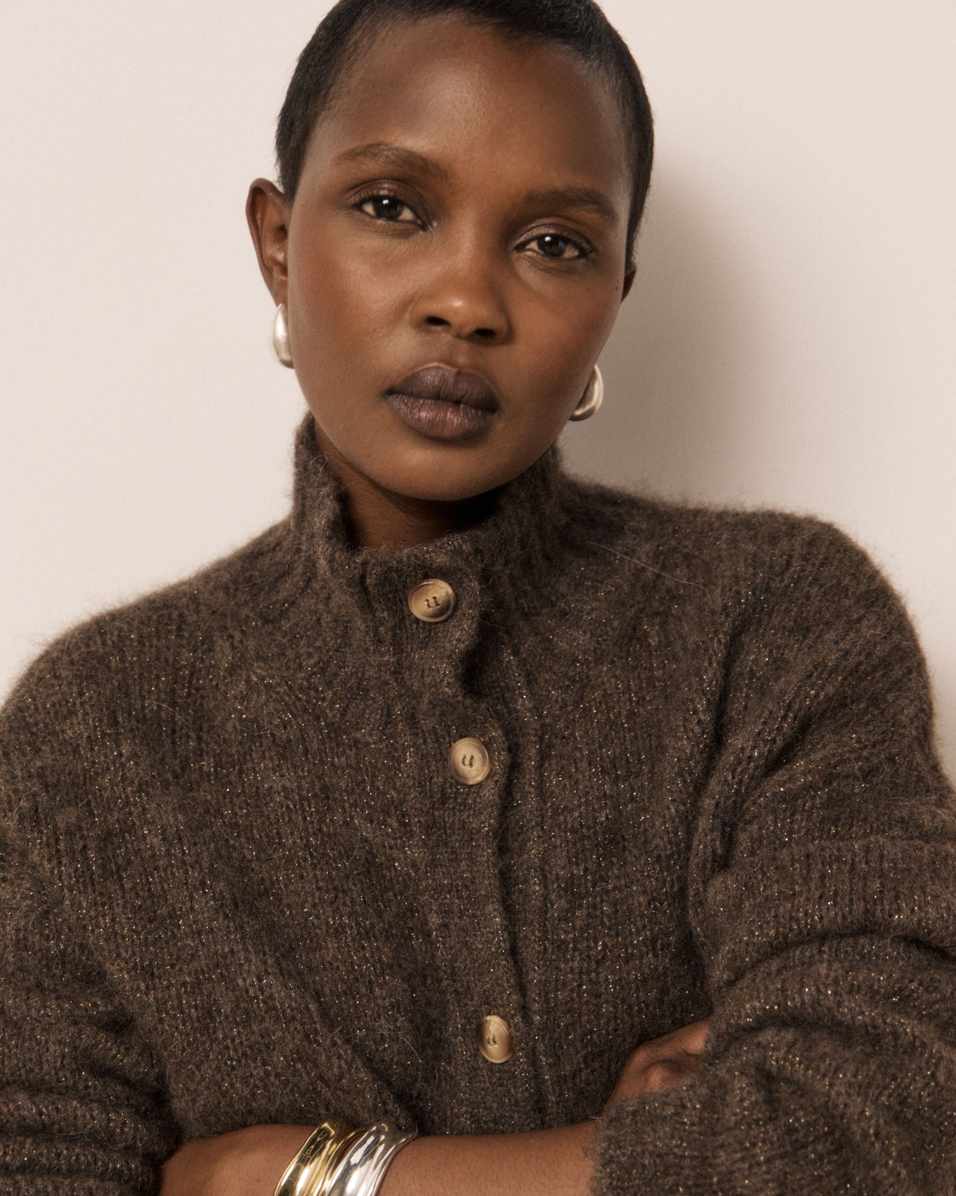 Cardigan Femme en Laine d'Alpaga & Mérinos Chocolat Meteorite