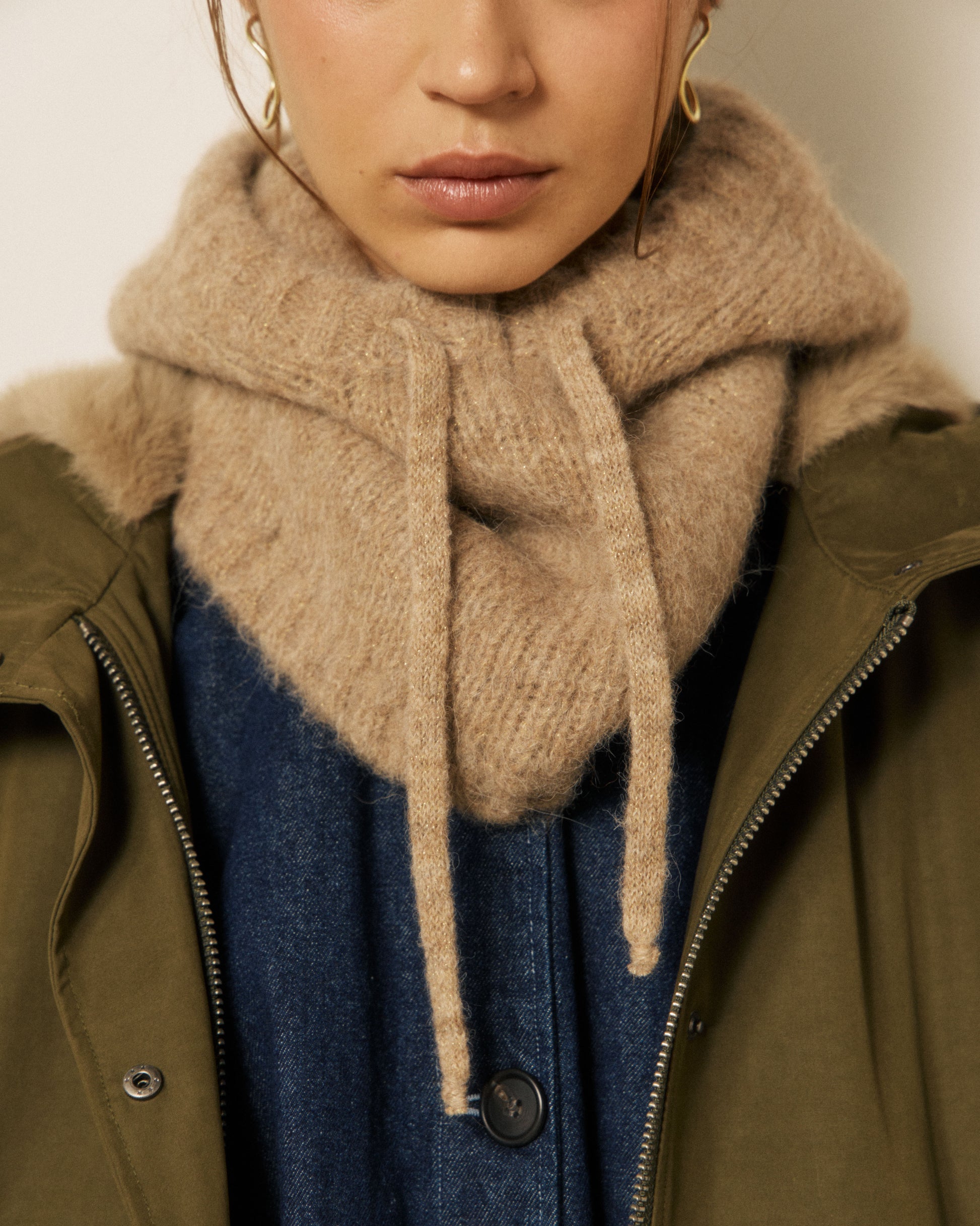 Cagoule Femme en Laine d'Alpaga & Mérinos Beige Meva