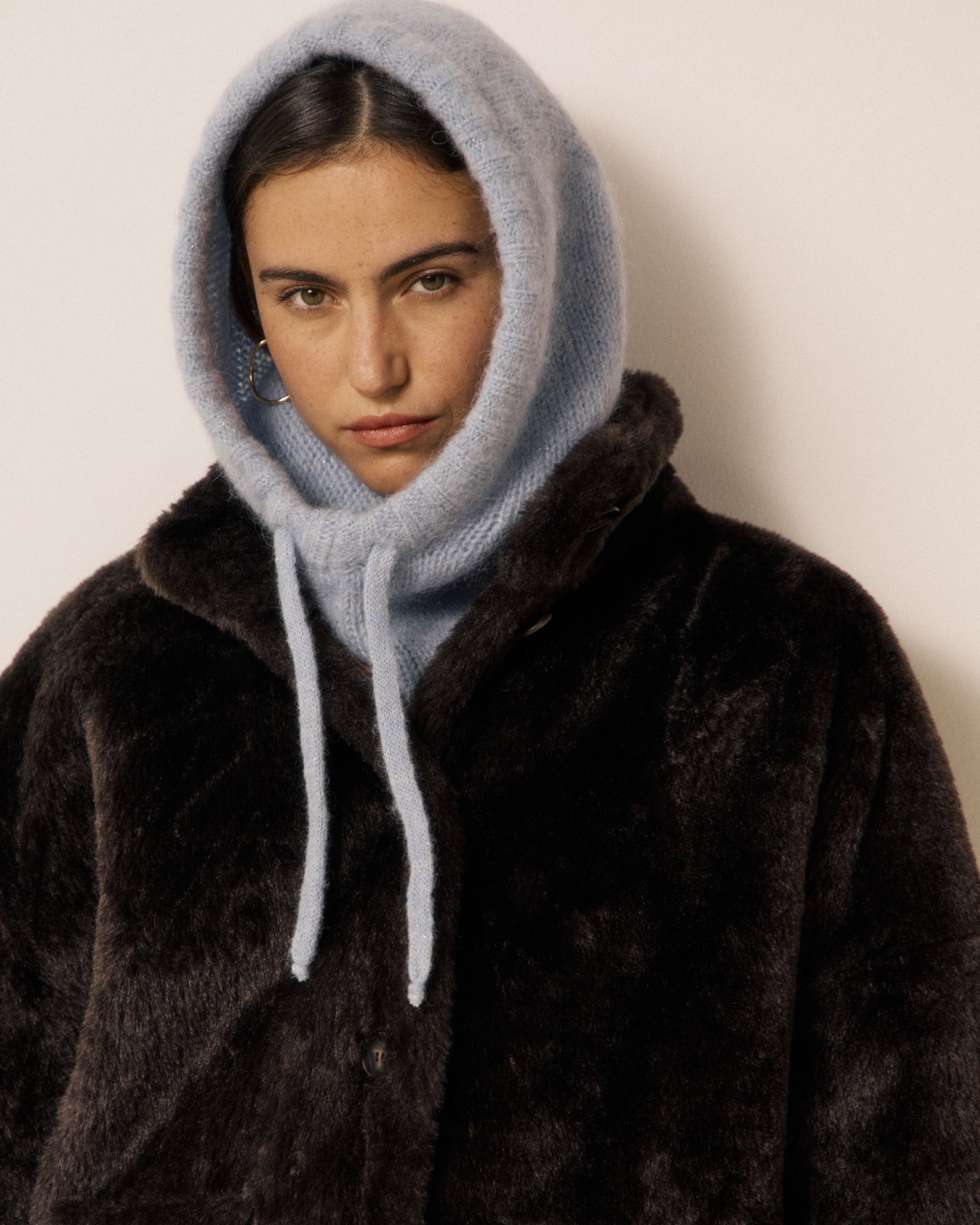 Cagoule Femme en Laine d'Alpaga & Mérinos Bleu Cyan Meva