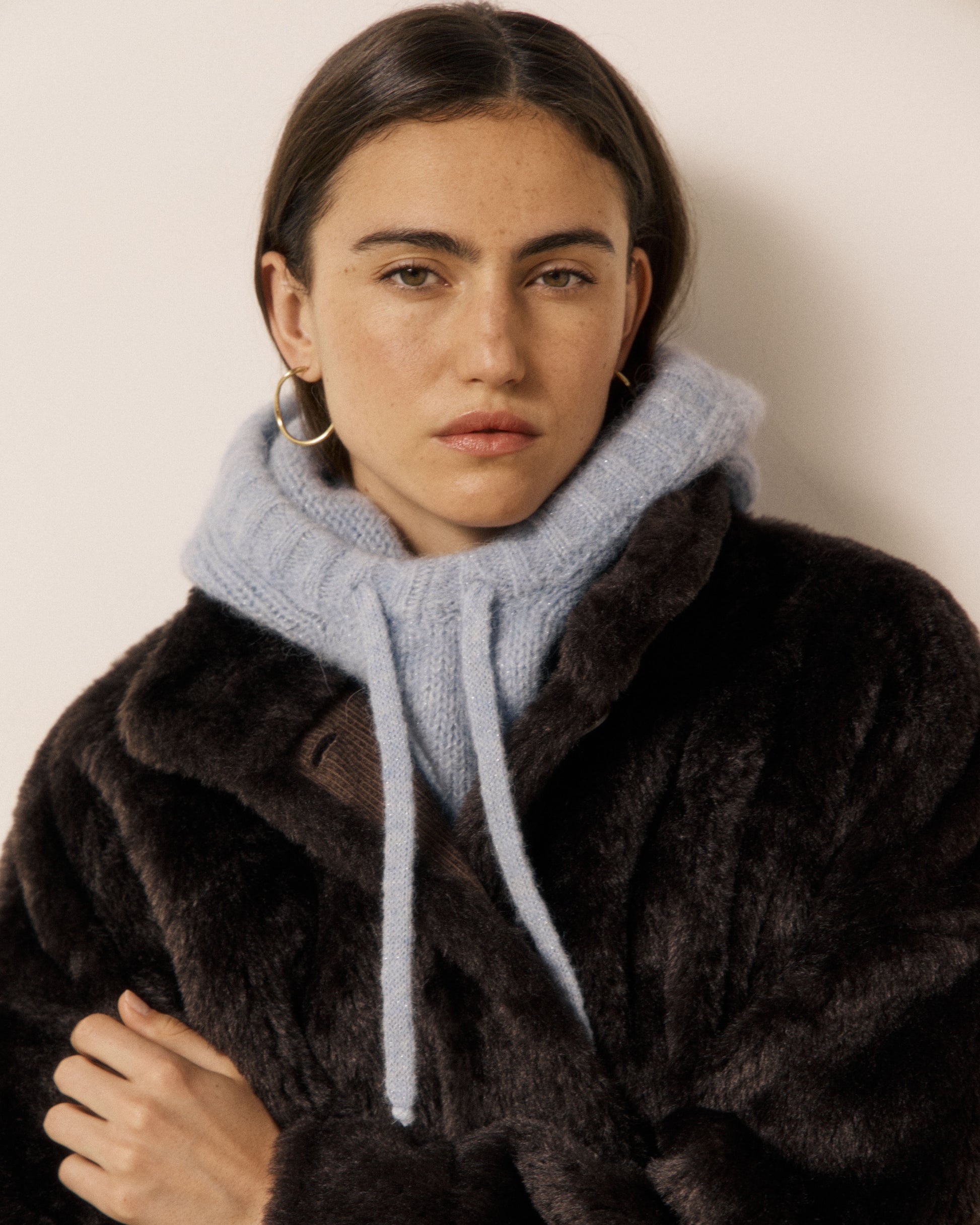 Cagoule Femme en Laine d'Alpaga & Mérinos Bleu Cyan Meva
