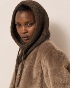 Cagoule Femme en Laine d'Alpaga & Mérinos Chocolat Meva