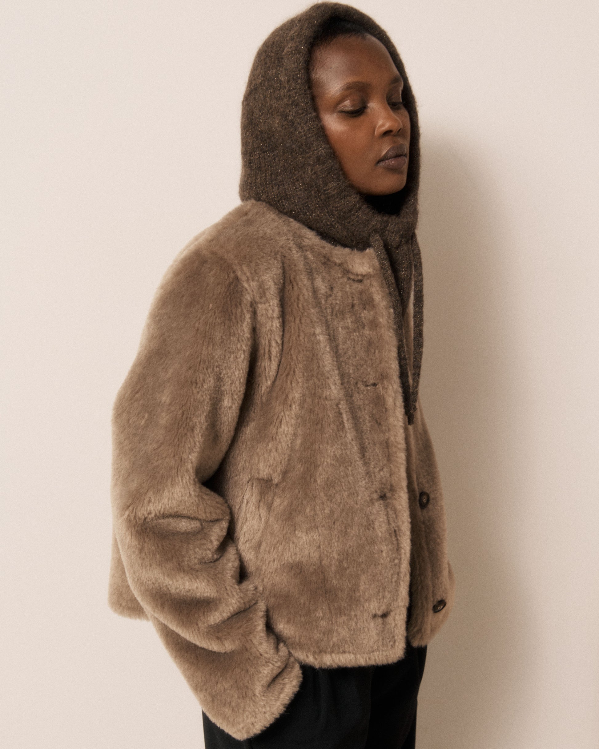 Cagoule Femme en Laine d'Alpaga & Mérinos Chocolat Meva