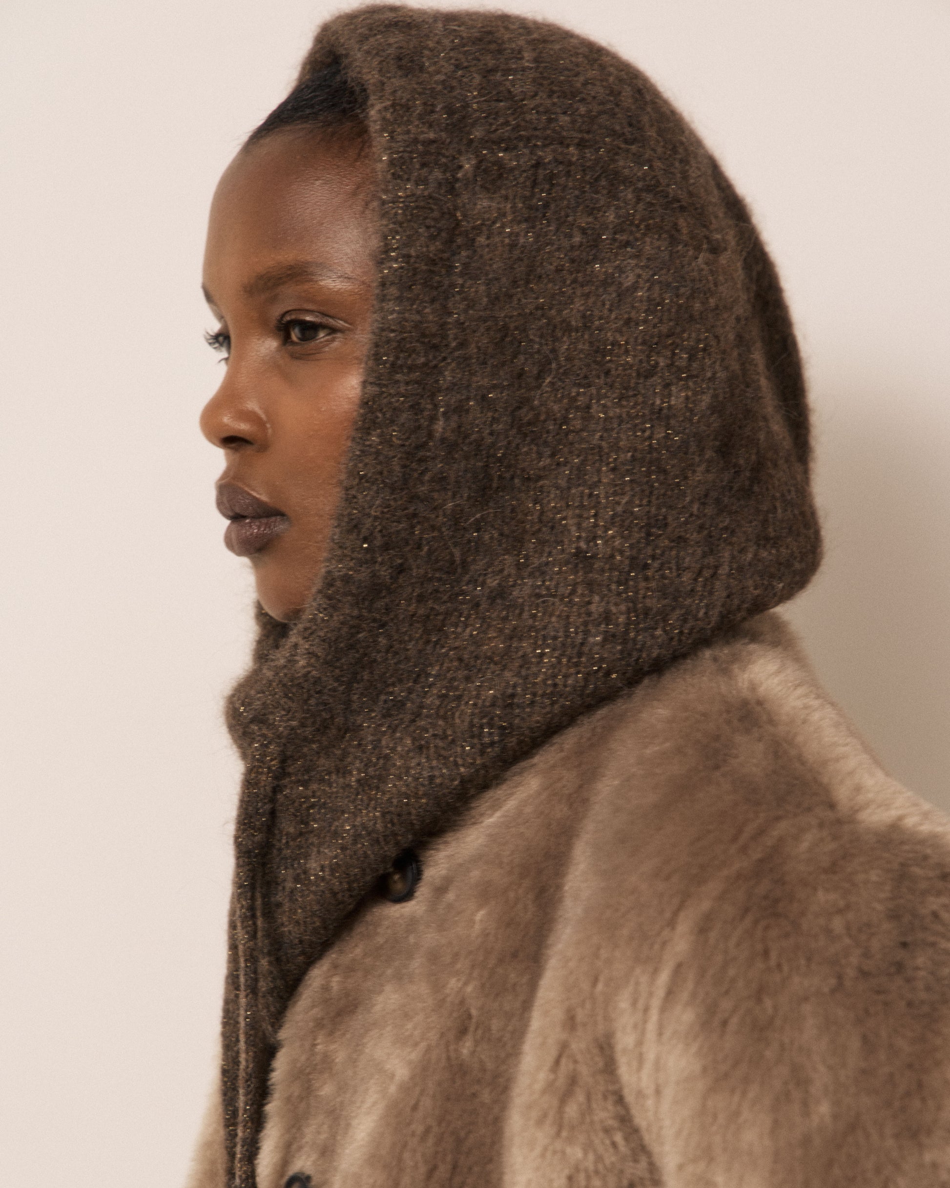 Cagoule Femme en Laine d'Alpaga & Mérinos Chocolat Meva