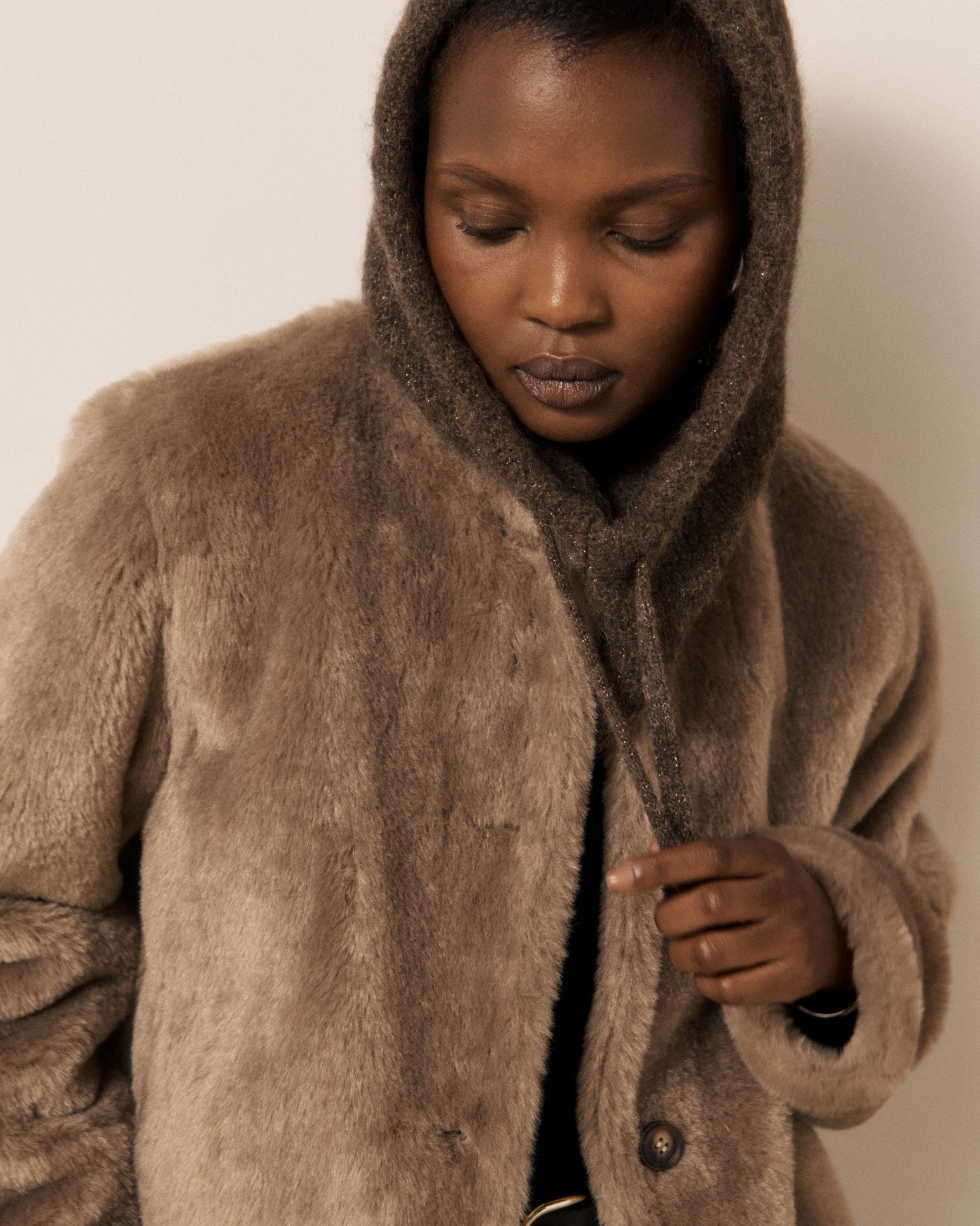 Cagoule Femme en Laine d'Alpaga & Mérinos Chocolat Meva