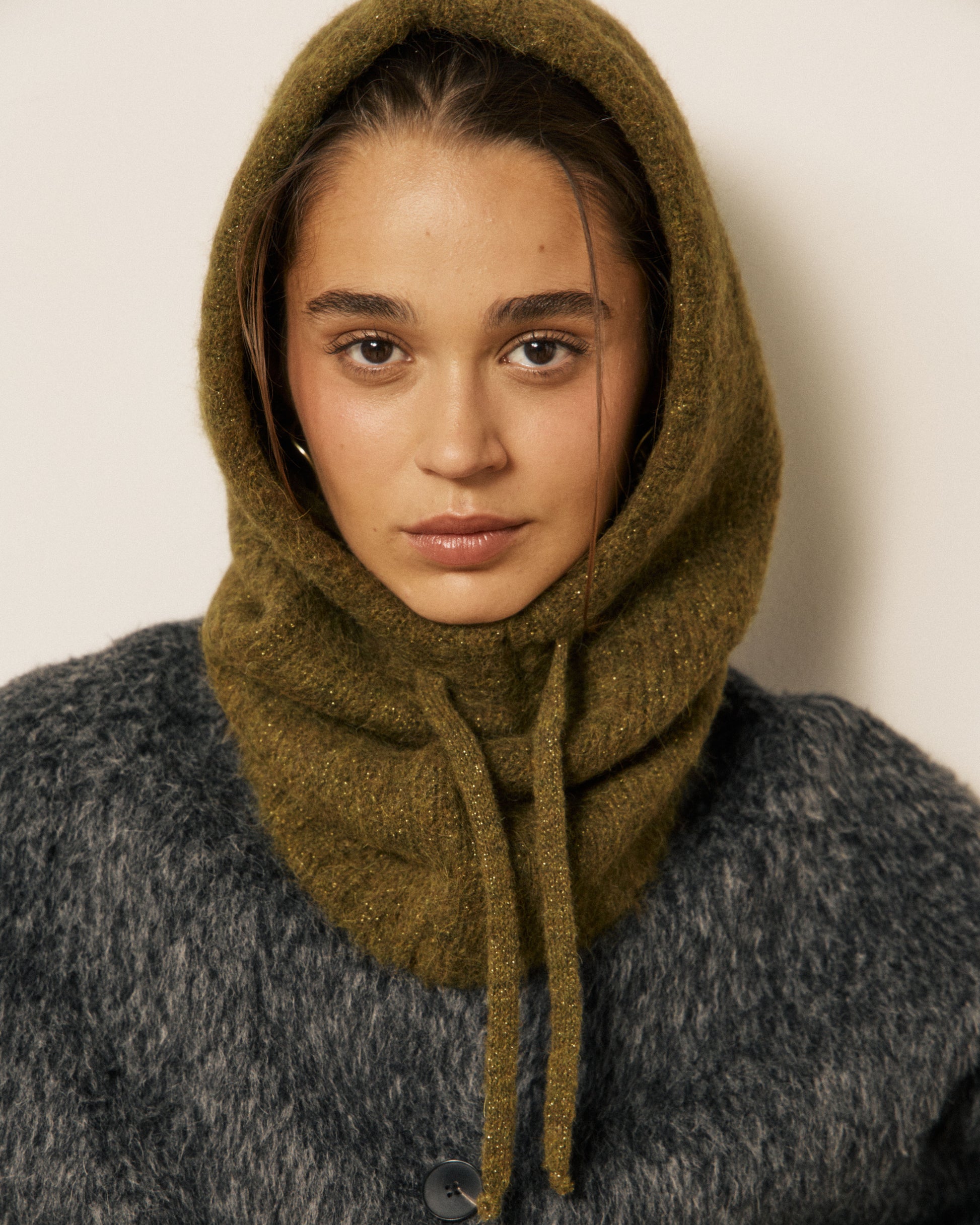 Cagoule Femme en Laine d'Alpaga & Mérinos Khaki Meva