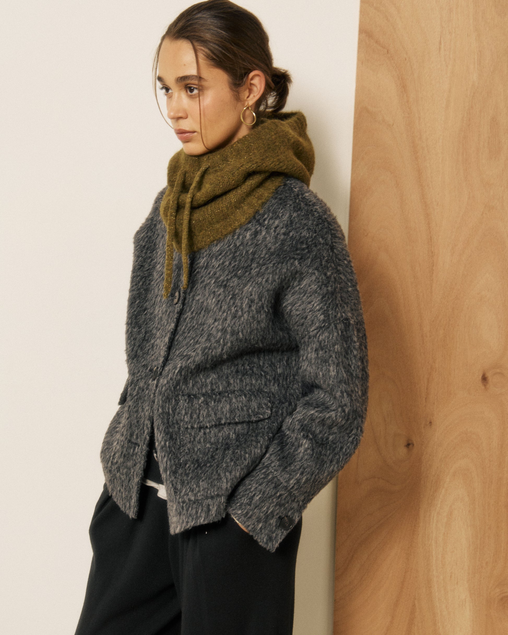 Cagoule Femme en Laine d'Alpaga & Mérinos Khaki Meva