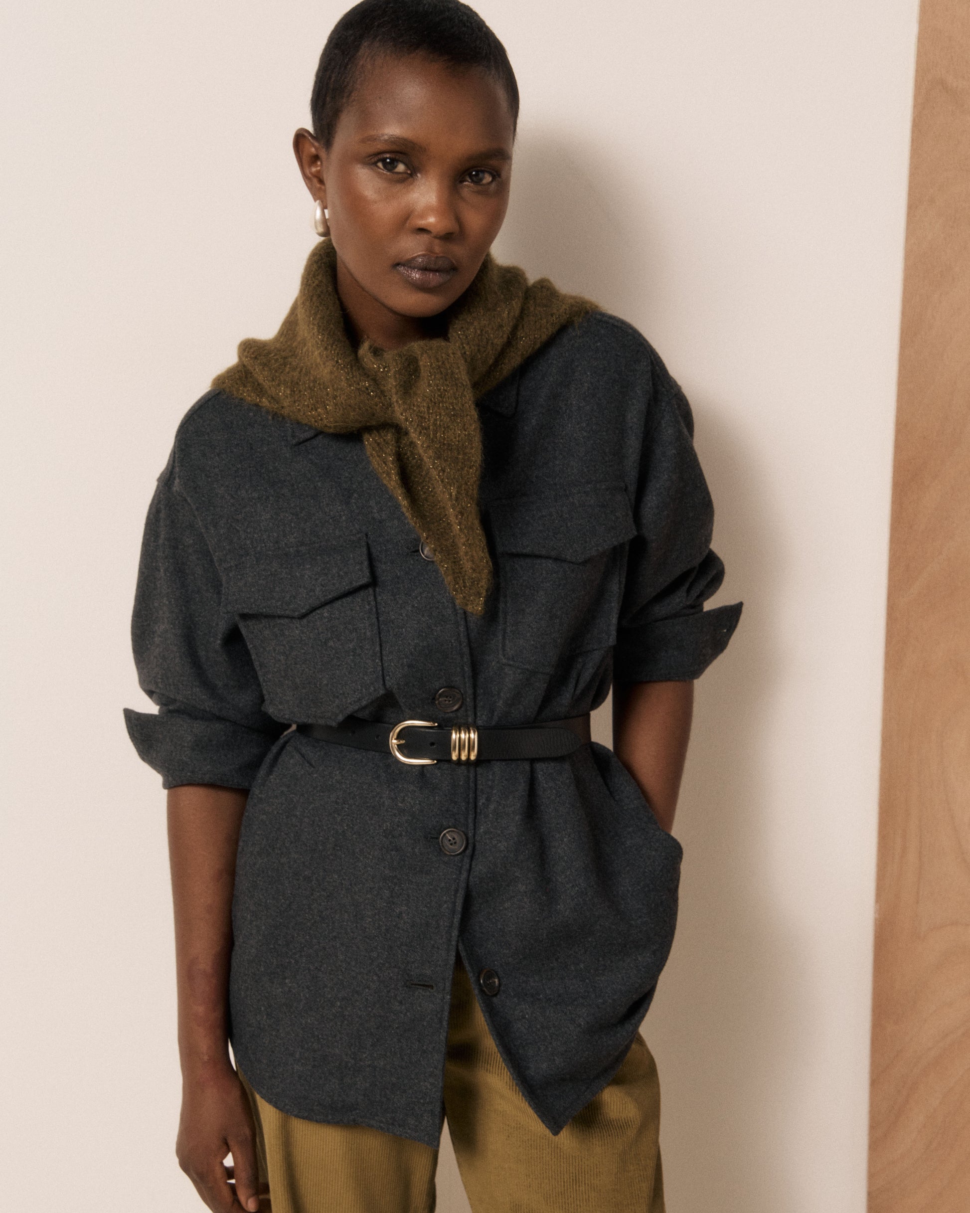 Echarpe Femme en Laine d'Alpaga & Mérinos Kaki Meknes