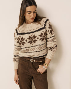 Pull Femme en Laine d'Alpaga Jacquard Ecru Matrye