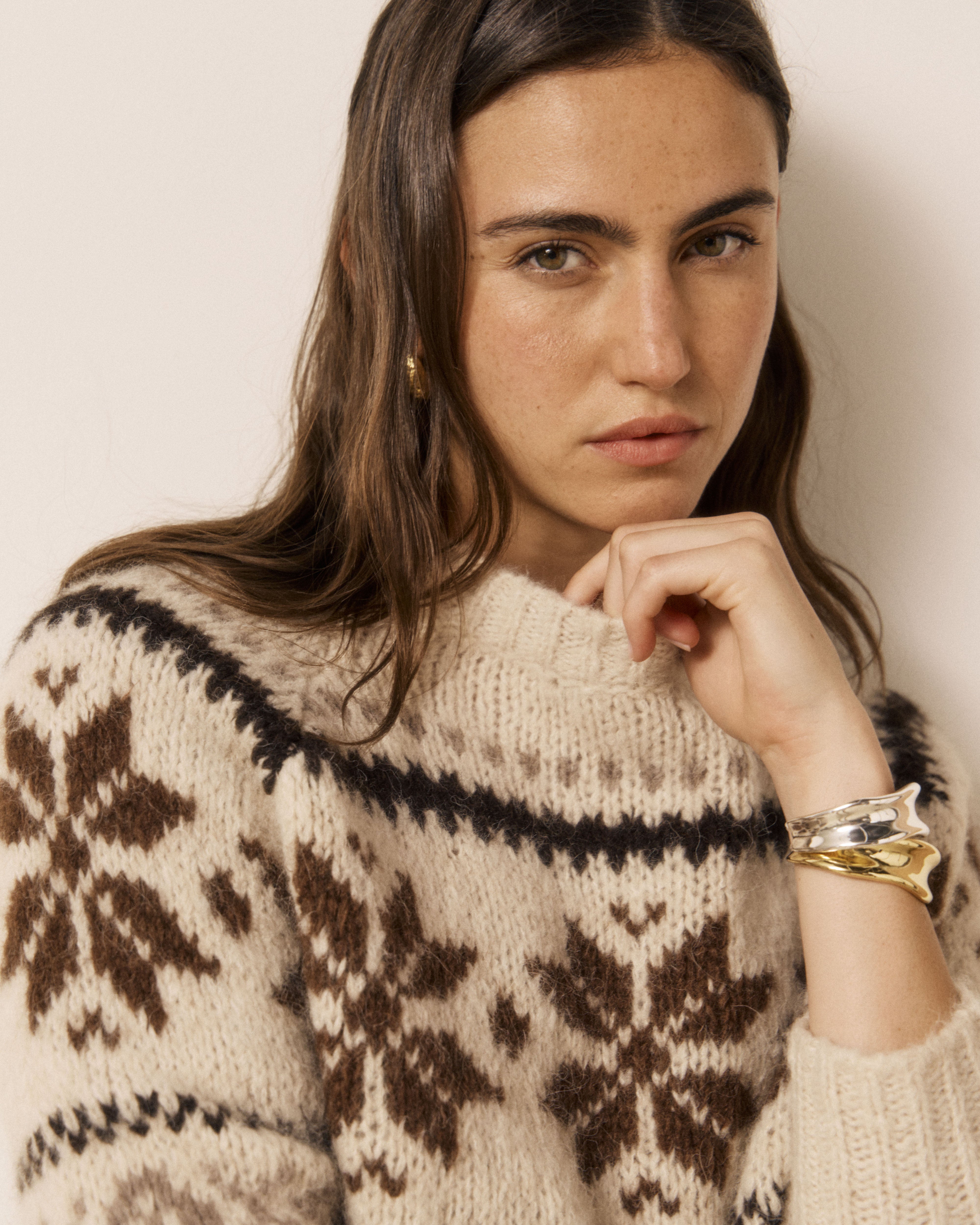 Matrye Women's Ecru Jacquard Alpaca Wool Sweater BGMT514-01
